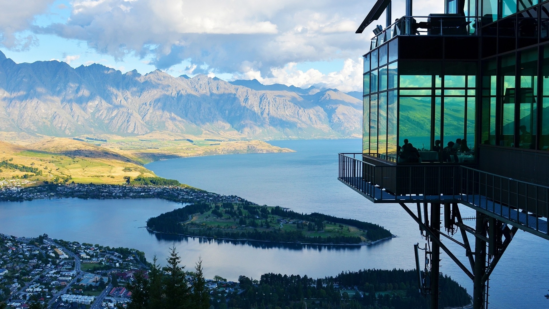 Architecture Building Glass Clouds People New Zealand Nature Mountains Lake Town Trees Forest Restau 1920x1080