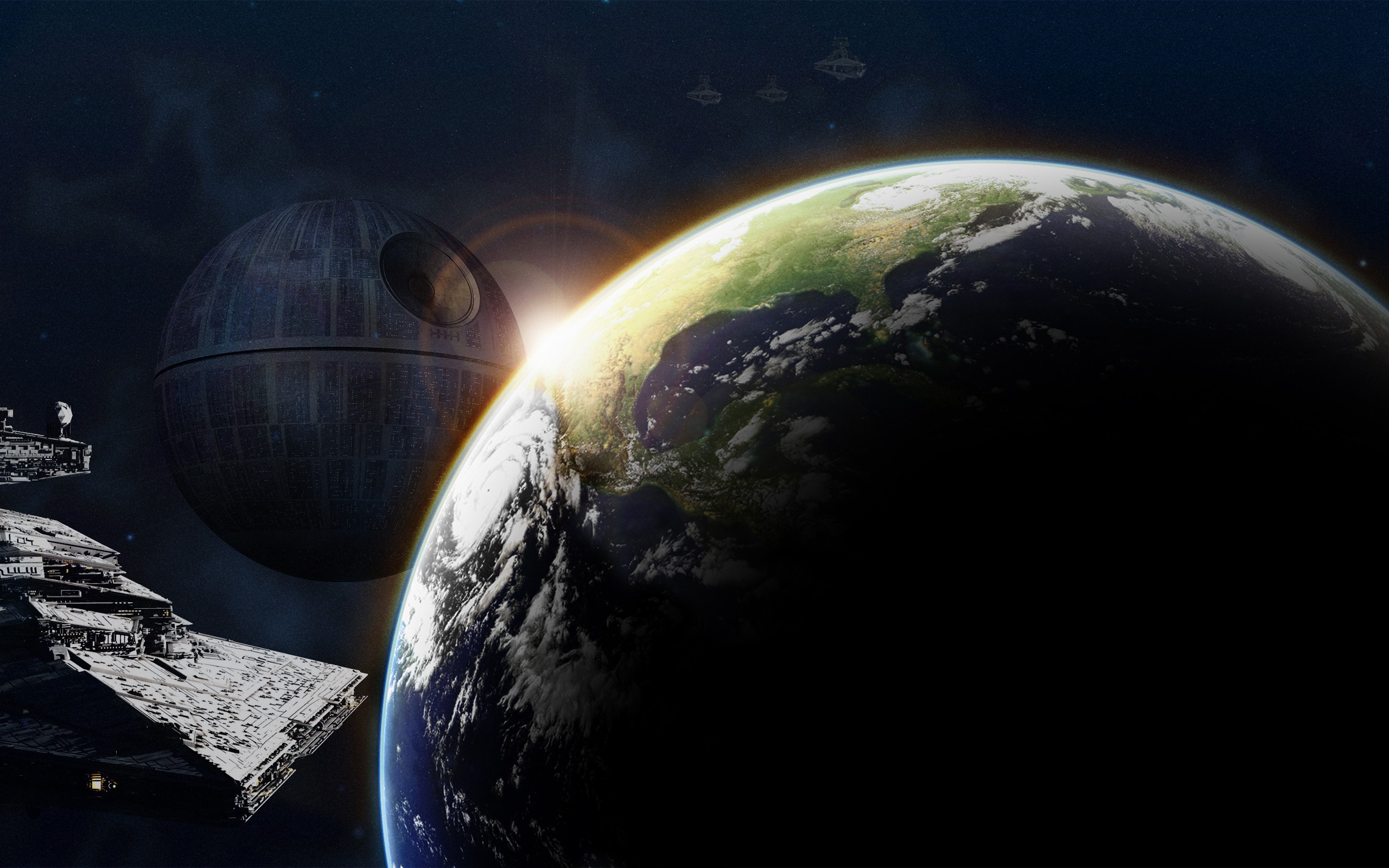 Star Wars Earth Space Art Death Star Star Destroyer Star Wars Ships Imperial Forces Science Fiction  2560x1600