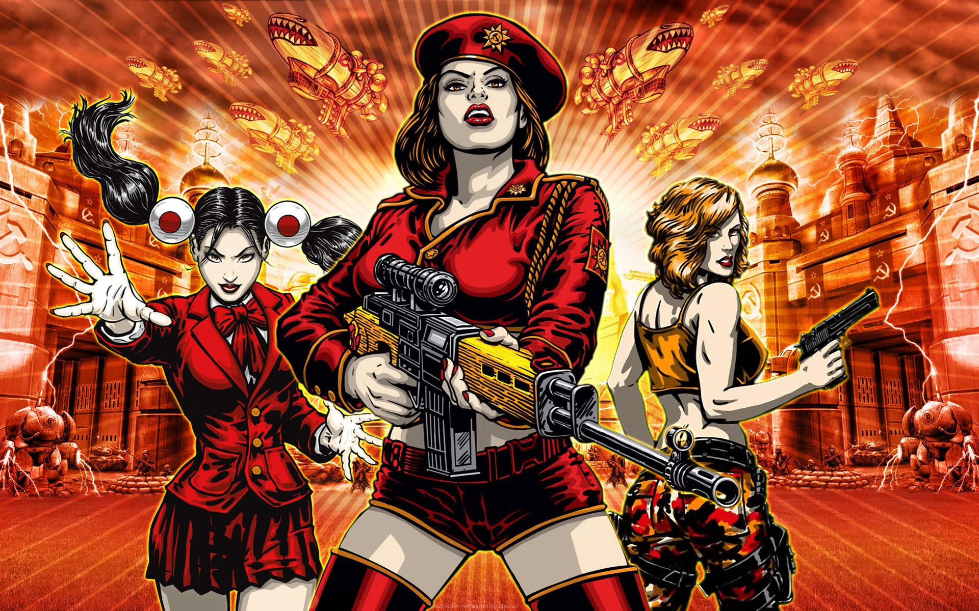 Command Conquer Red Alert 3 Red Alert 3 Pants Gun Weapon Women PC Gaming Video Game Art 1920x1200
