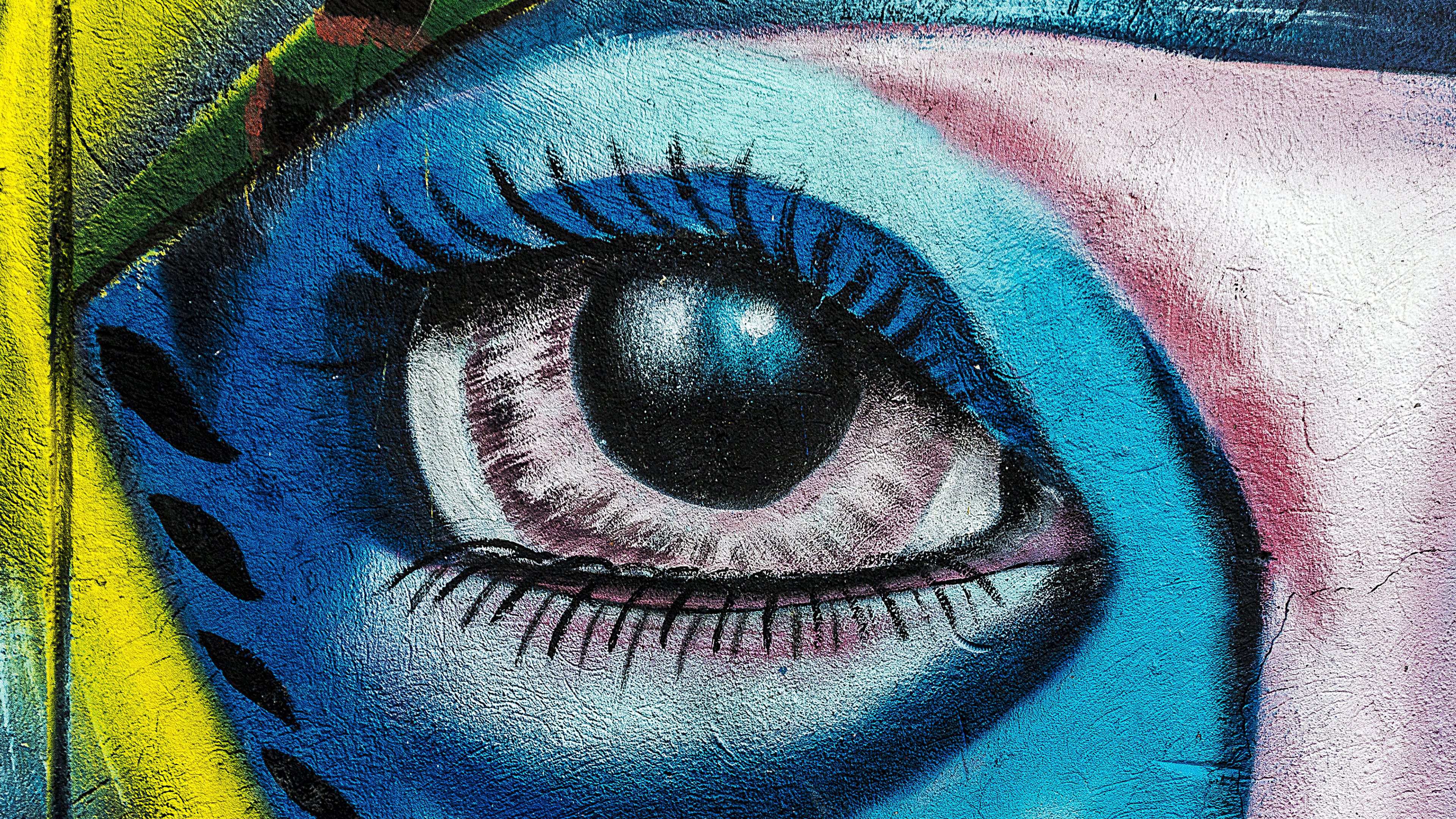 Eyes Eyelashes Colorful Artwork Graffiti Wall Cyan Blue 3840x2160