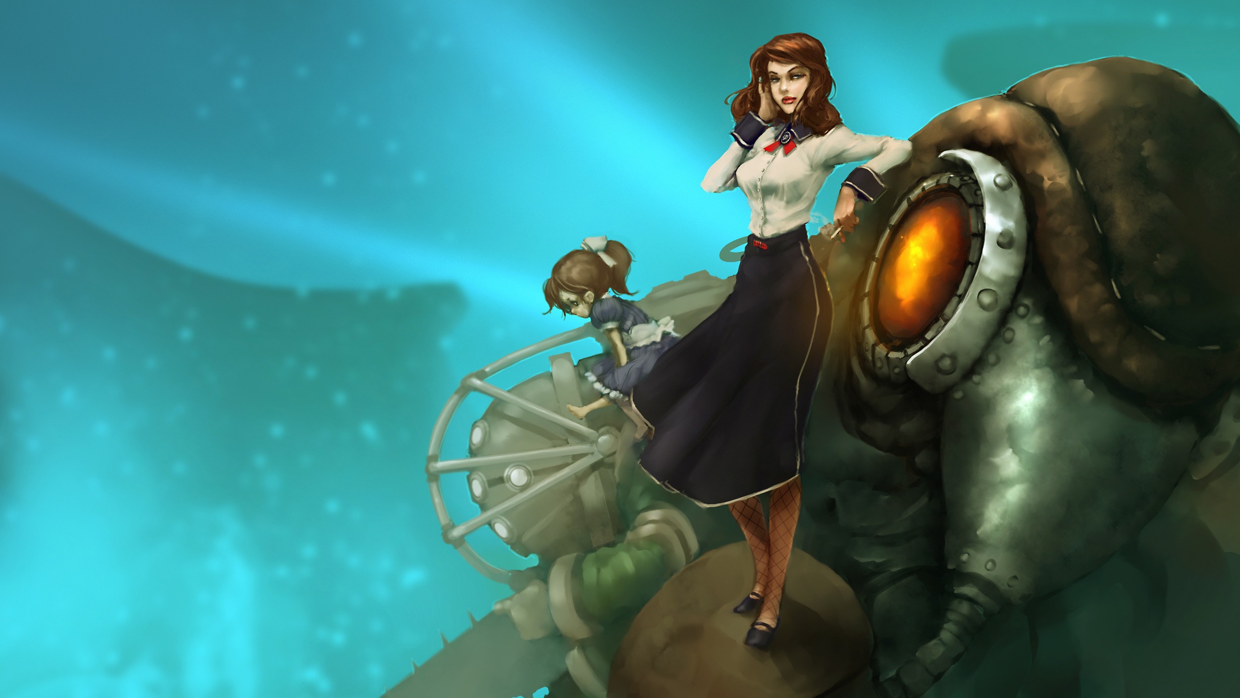 BioShock BioShock Infinite Elizabeth BioShock Songbird BioShock Cyan Turquoise 2500x1407