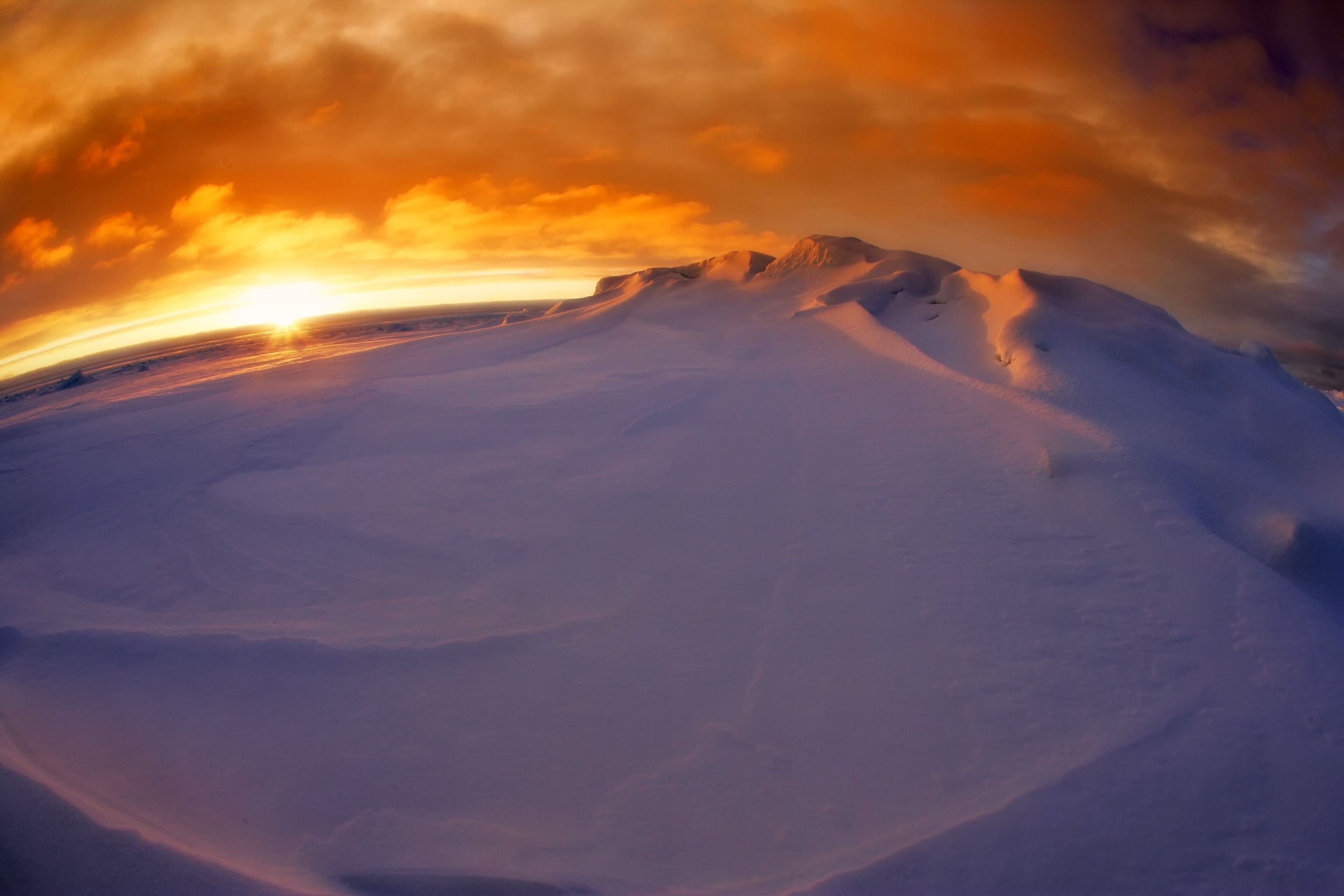 Fisheye Mountain Snow Winter Arctic Antarctica Sunset Cloud Sky Landscape Sun 3072x2048