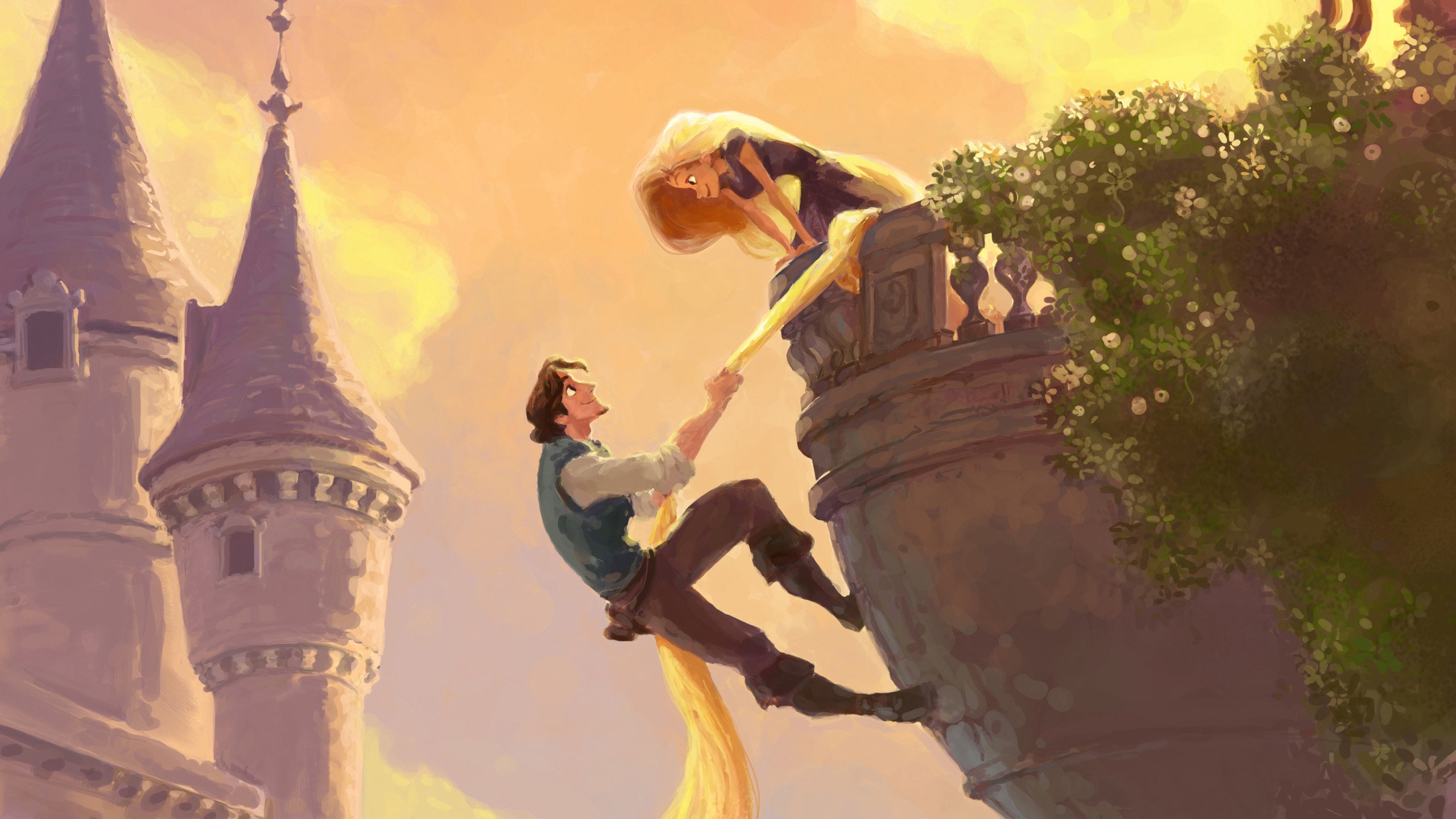 Rapunzel Eugene Flynn Rider Fitzherbert Walt Disney Disney Princesses Animated Movies Movies 2560x1440
