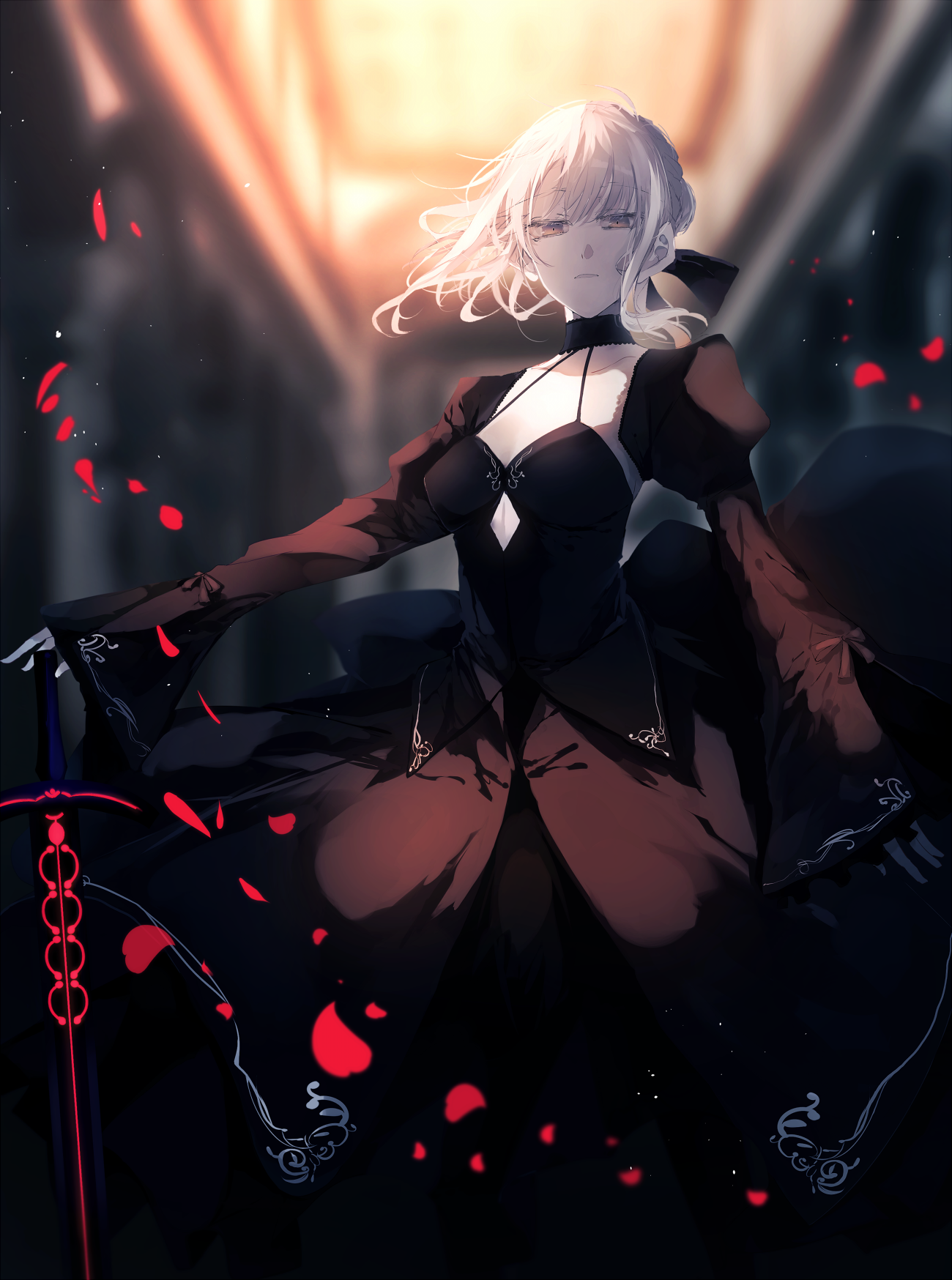 Fate Series Fate Stay Night Fate Stay Night Heavens Feel Anime Girls Blonde Black Dress Saber Alter  1300x1748