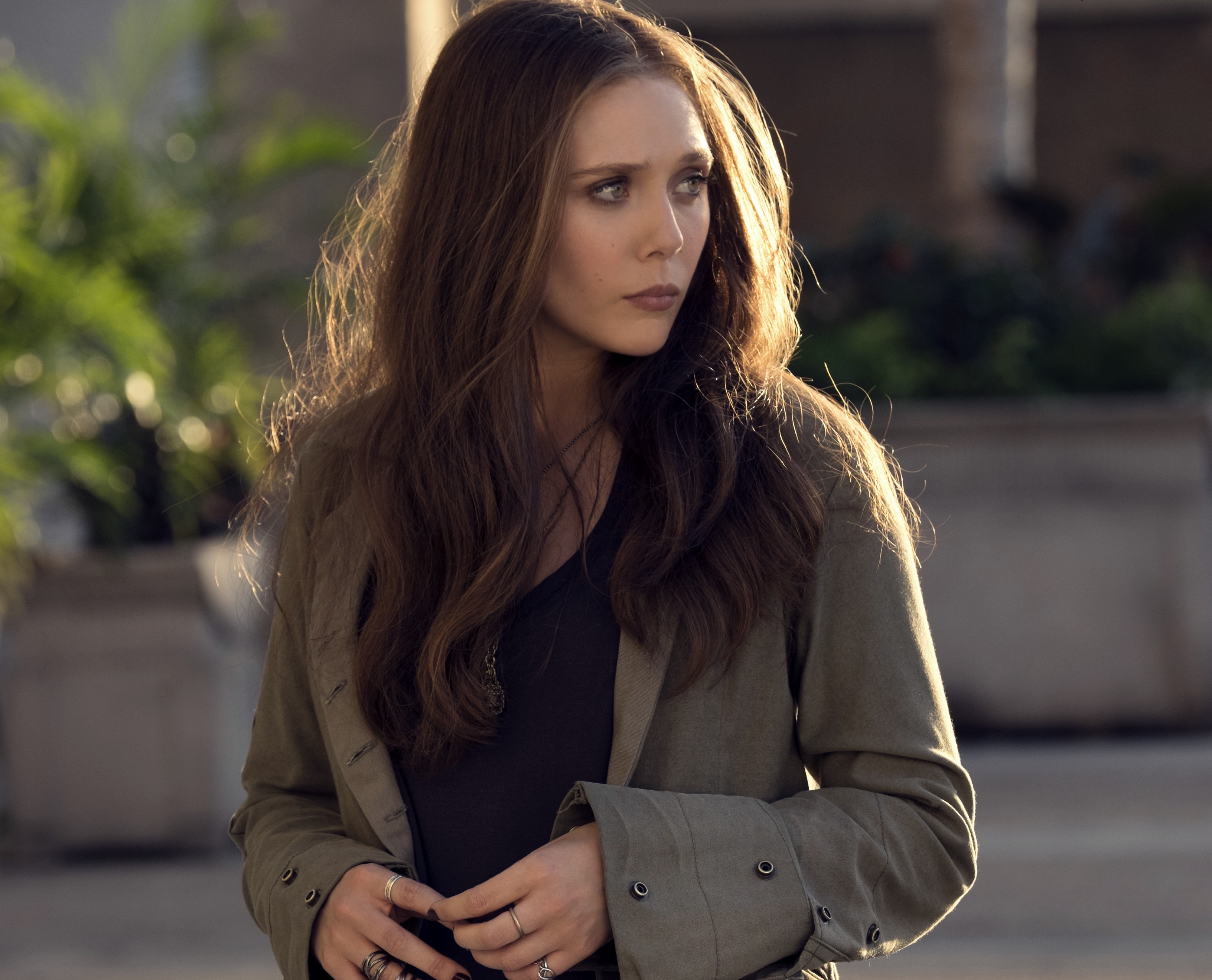 Captain America Civil War Scarlet Witch Elizabeth Olsen Brown Hair Long Hair Coat Ring 3264x2640