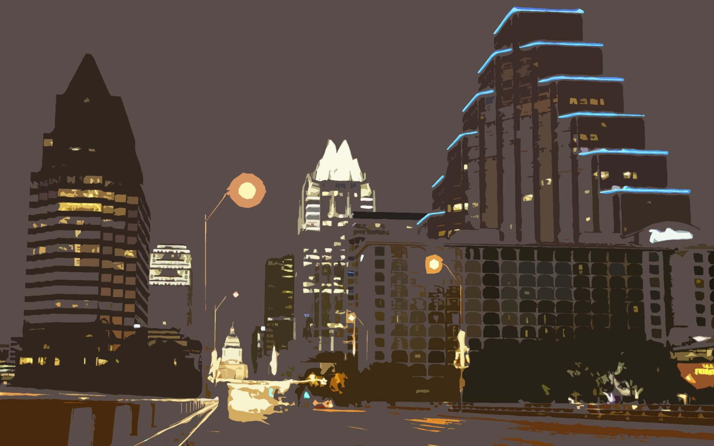 Drawing City Urban Night Street Lights Austin Texas 2340x1462