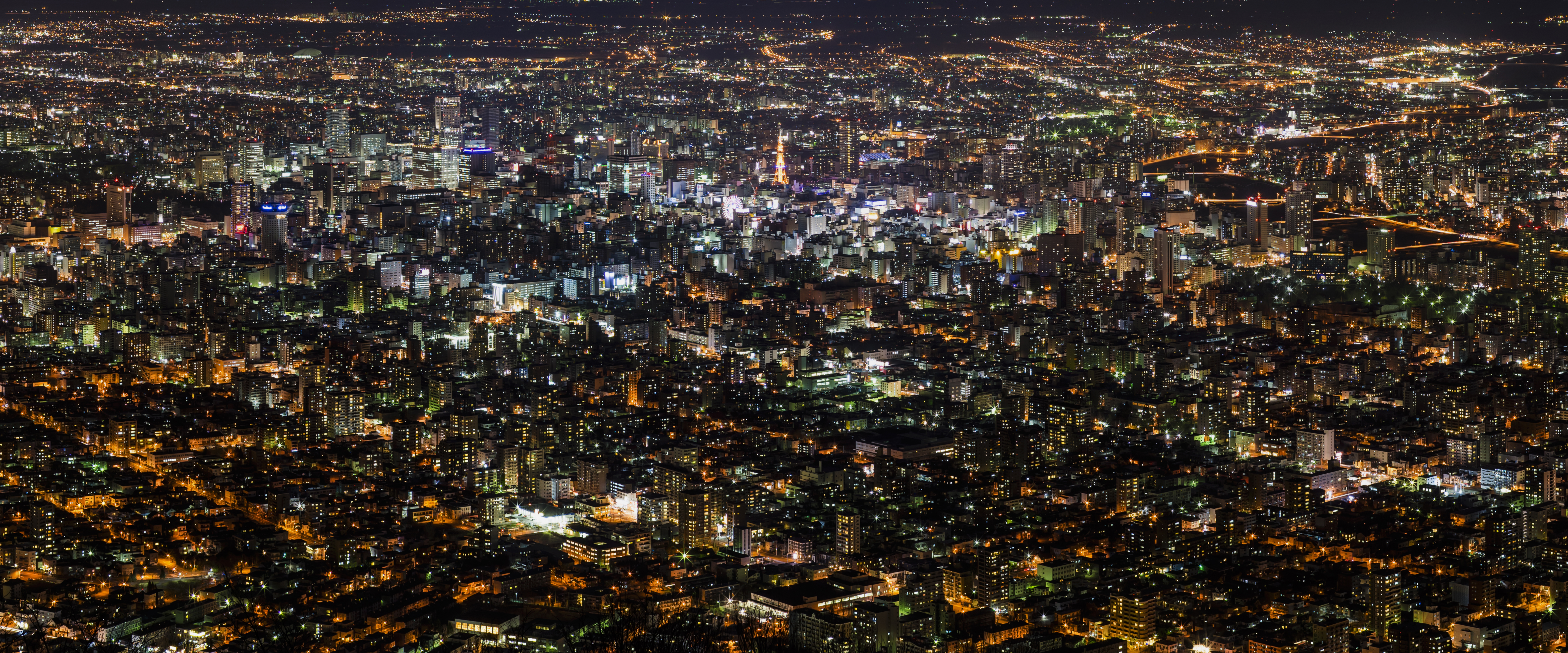 Japan Sapporo City Night Cityscape Aerial 6300x2625