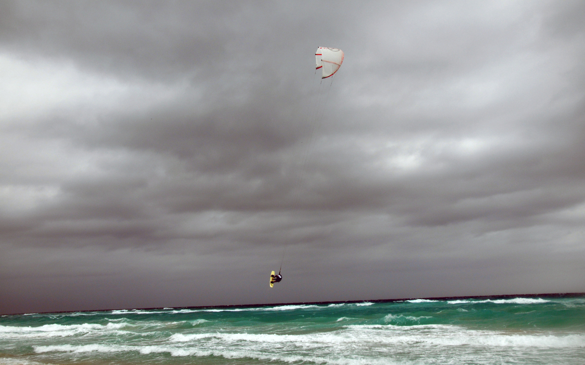 Windsurfing Ocean Wave Sea Parachute Sky Cloud 1920x1200