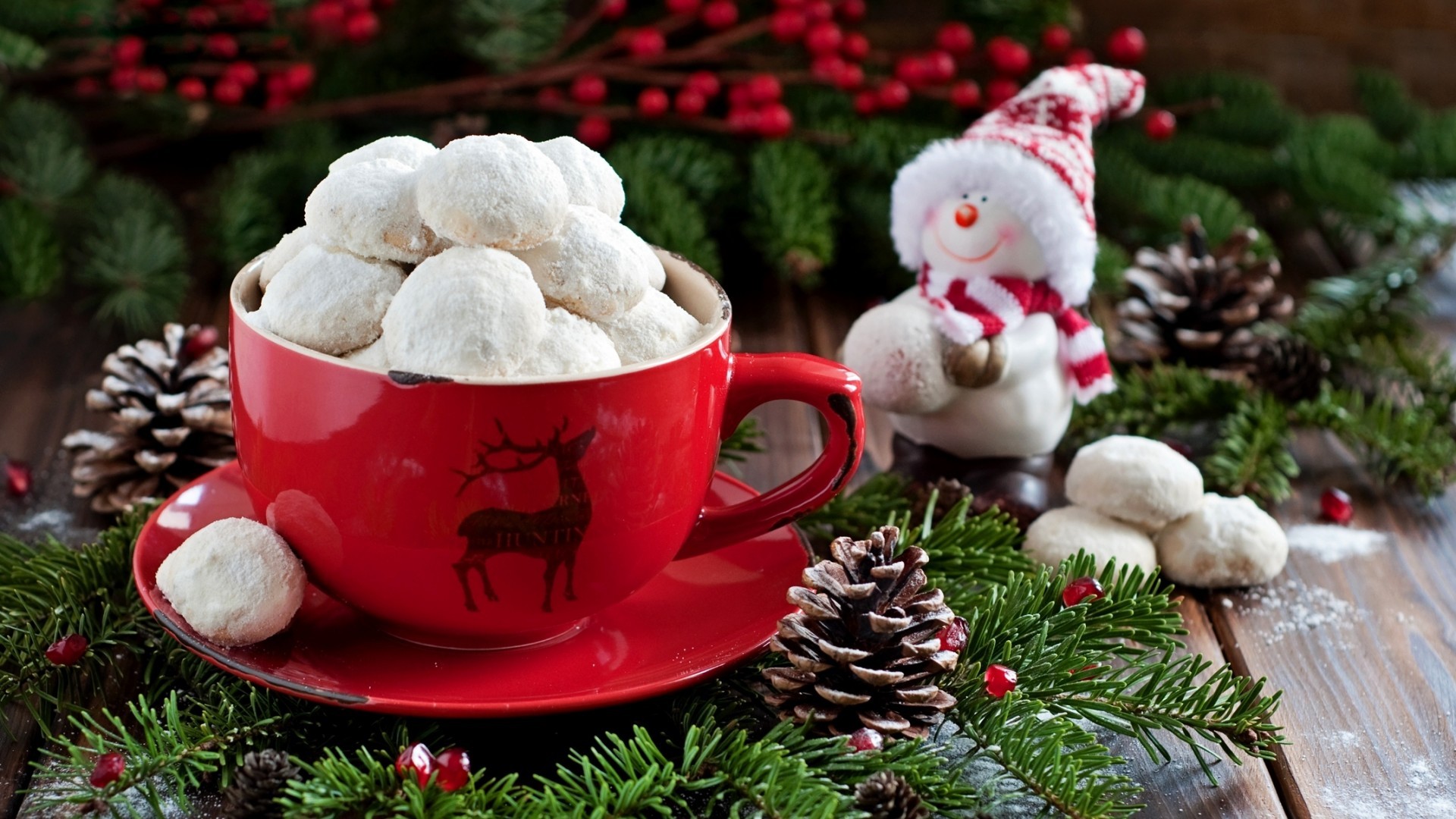 Cup Christmas Winter Holiday Wreaths Sweets 1920x1080