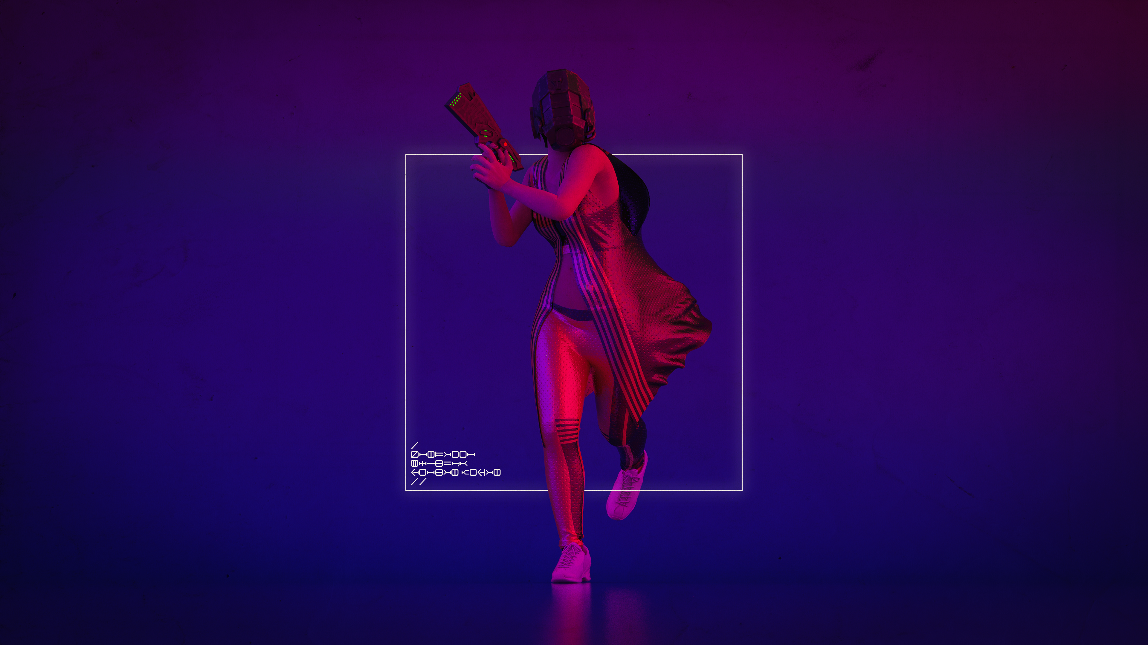 Women Girl With Weapon Science Fiction Weapon Pistol Synthwave Retrowave Cyberpunk Futuristic Violet 3840x2160