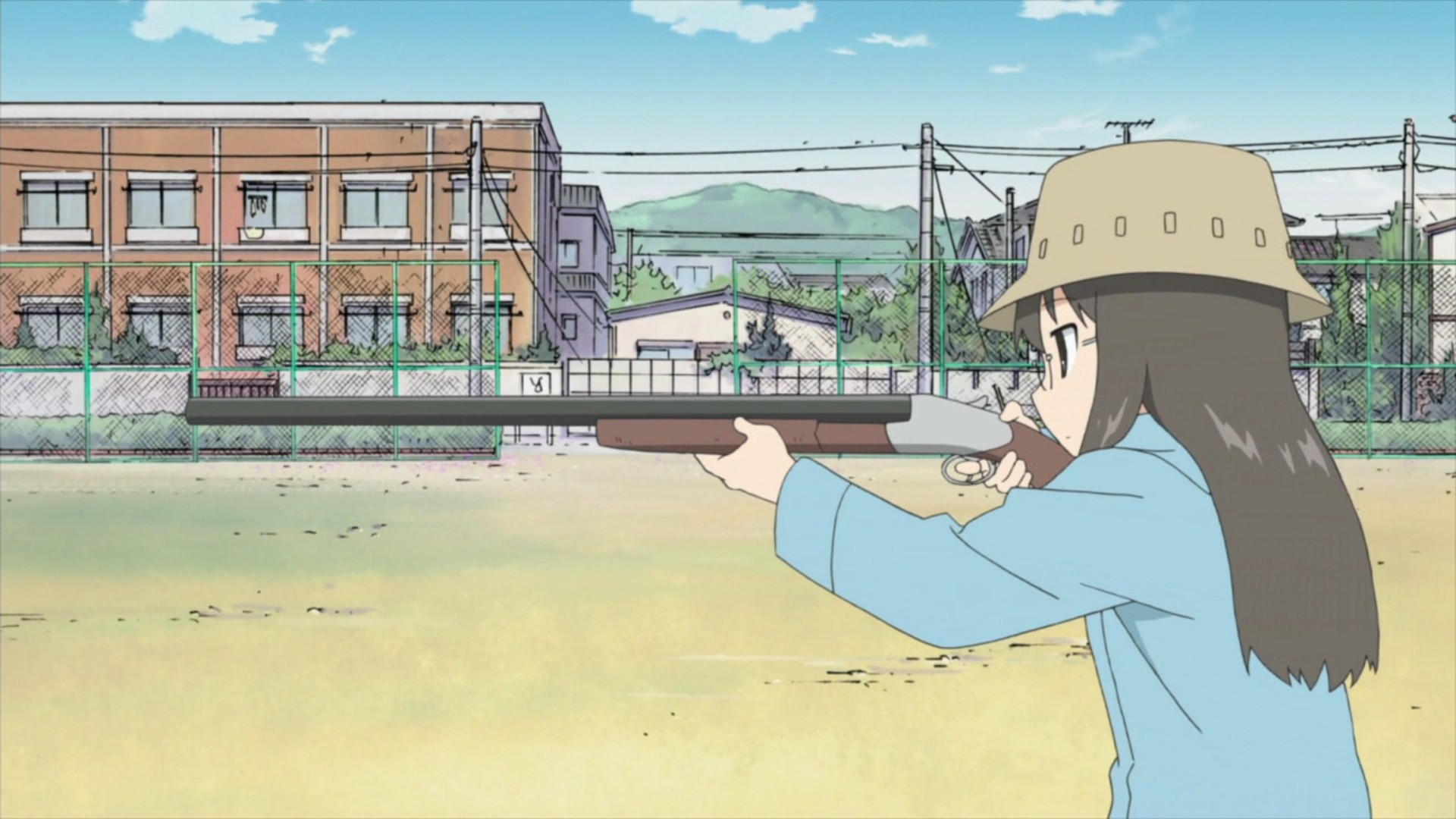 Anime Nichijou Anime Girls Shotgun Hat City Mai Minakami 1920x1080