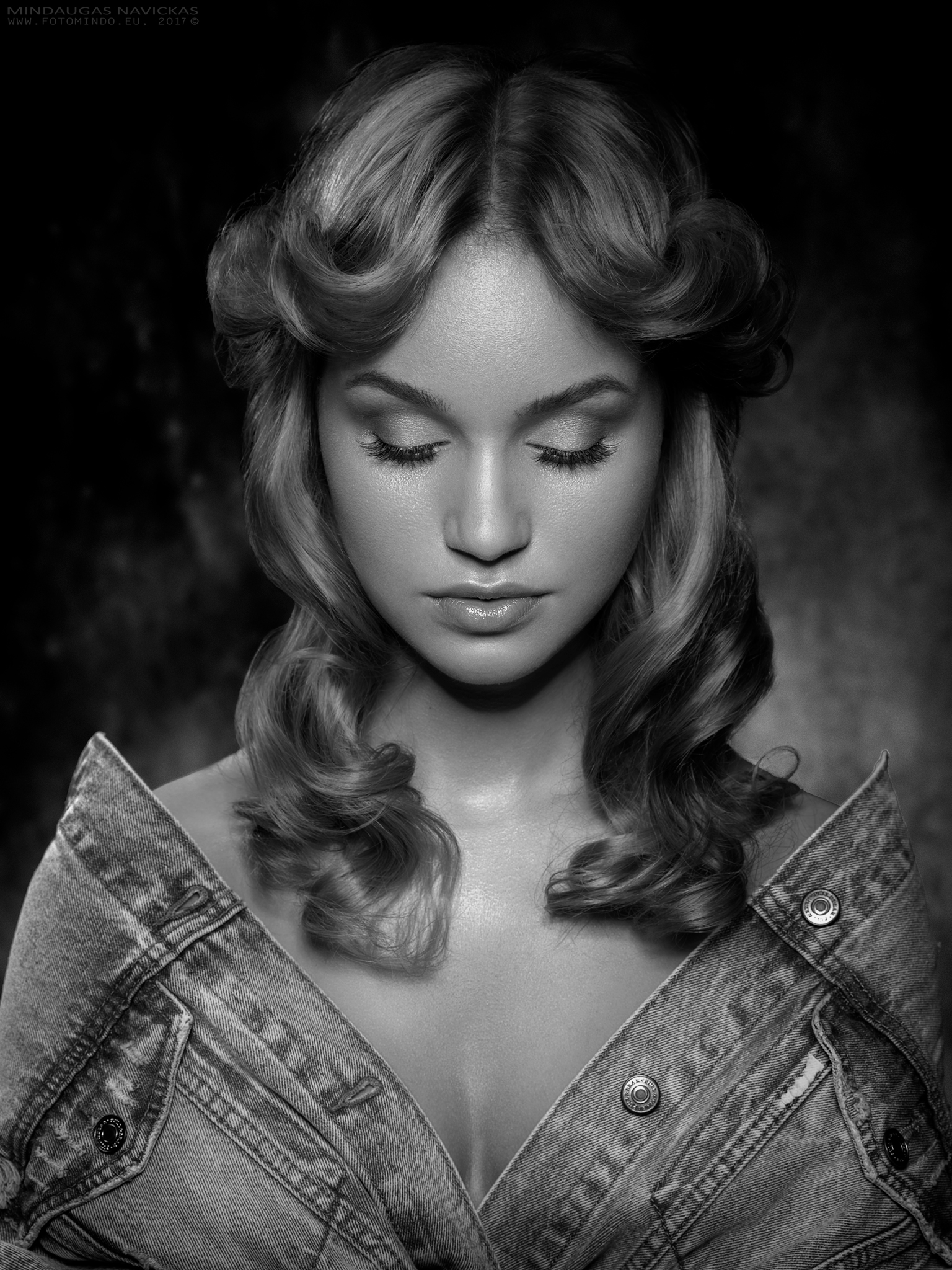 Women Model Monochrome Photography Mindaugas Navickas Face Blonde Long Hair Closed Eyes Denim Portra 1536x2048