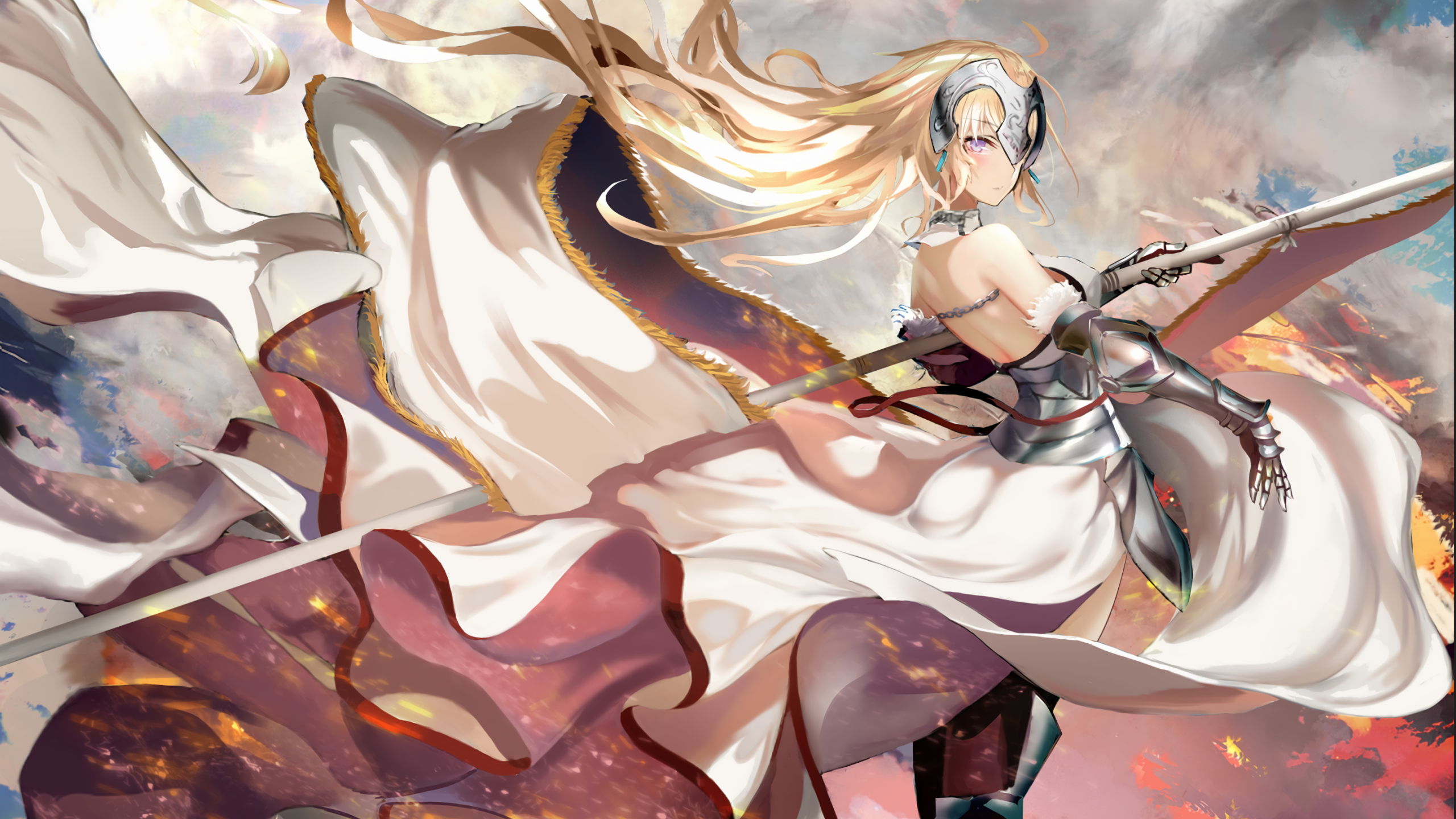 Fate Series Jeanne DArc Bare Shoulders Blonde Long Hair Anime Girls Anime 2560x1440