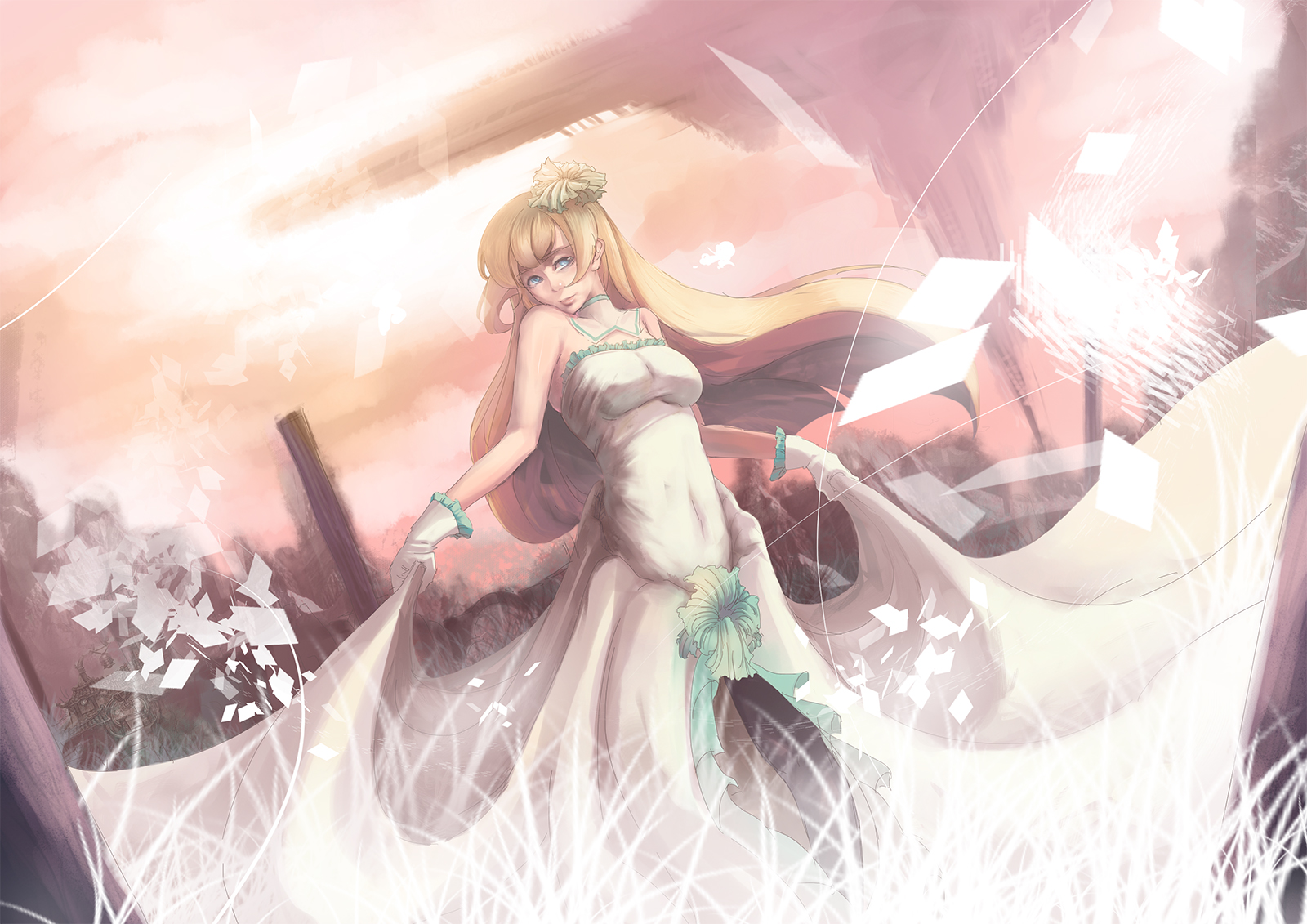 Soft Shading Dress Anime Girls Anime Blonde Long Hair White Dress 1600x1131