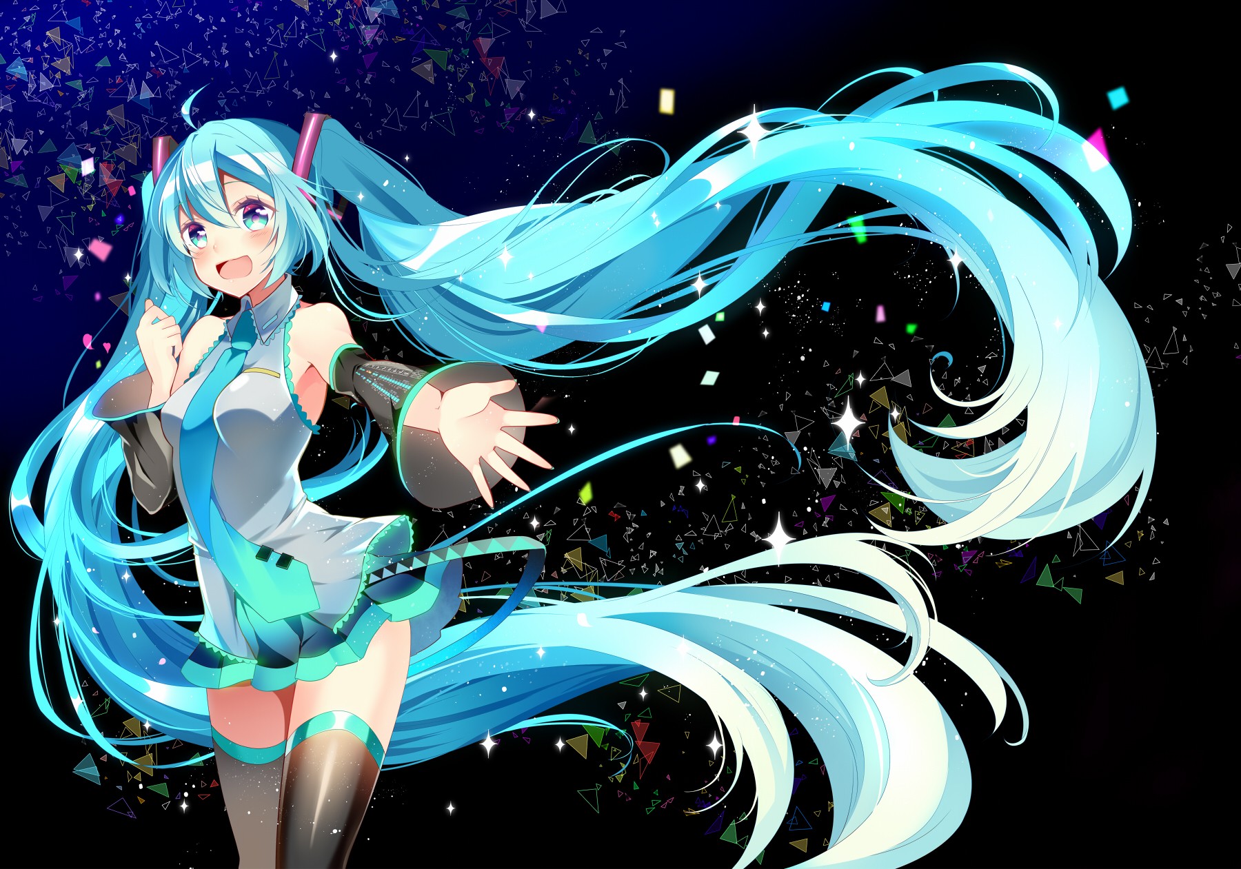 Vocaloid Hatsune Miku Thigh Highs Neckties Long Hair Twintails Anime Girls Anime 1800x1261