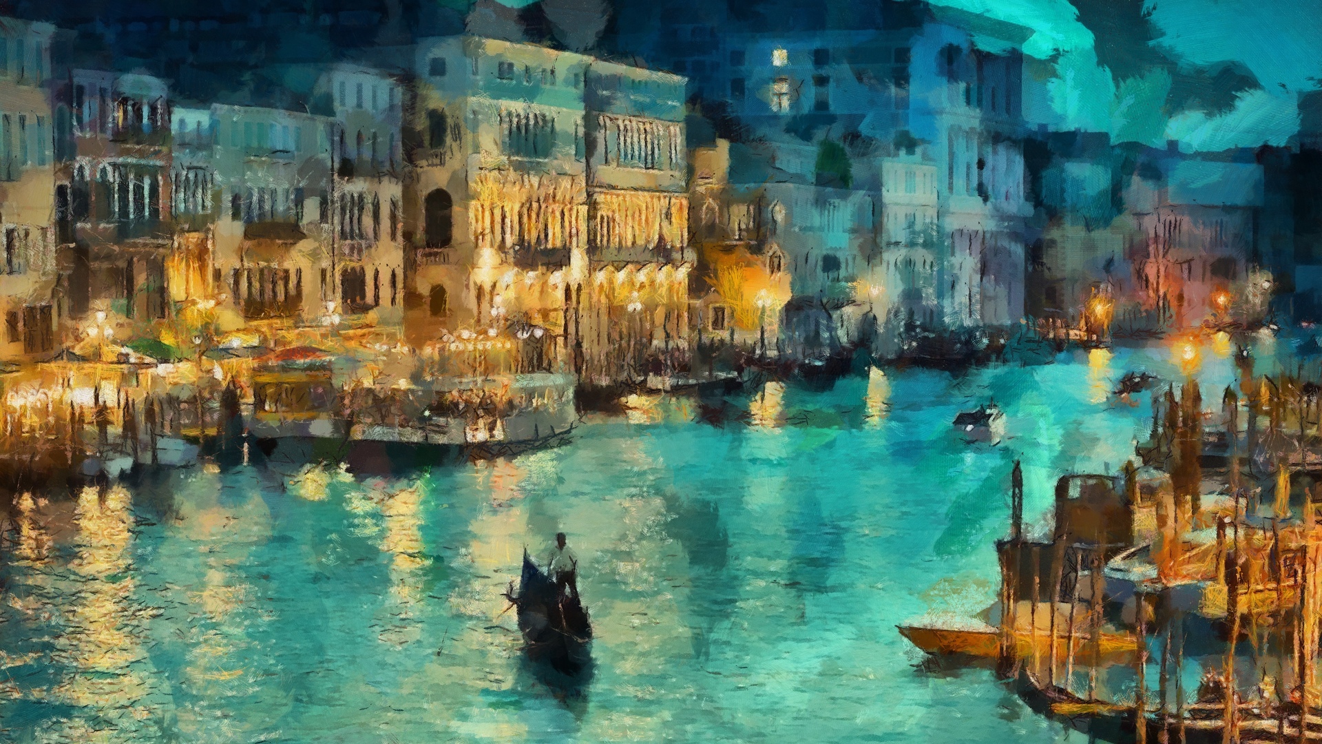 Venice Italy Gondolas Painting 1920x1080