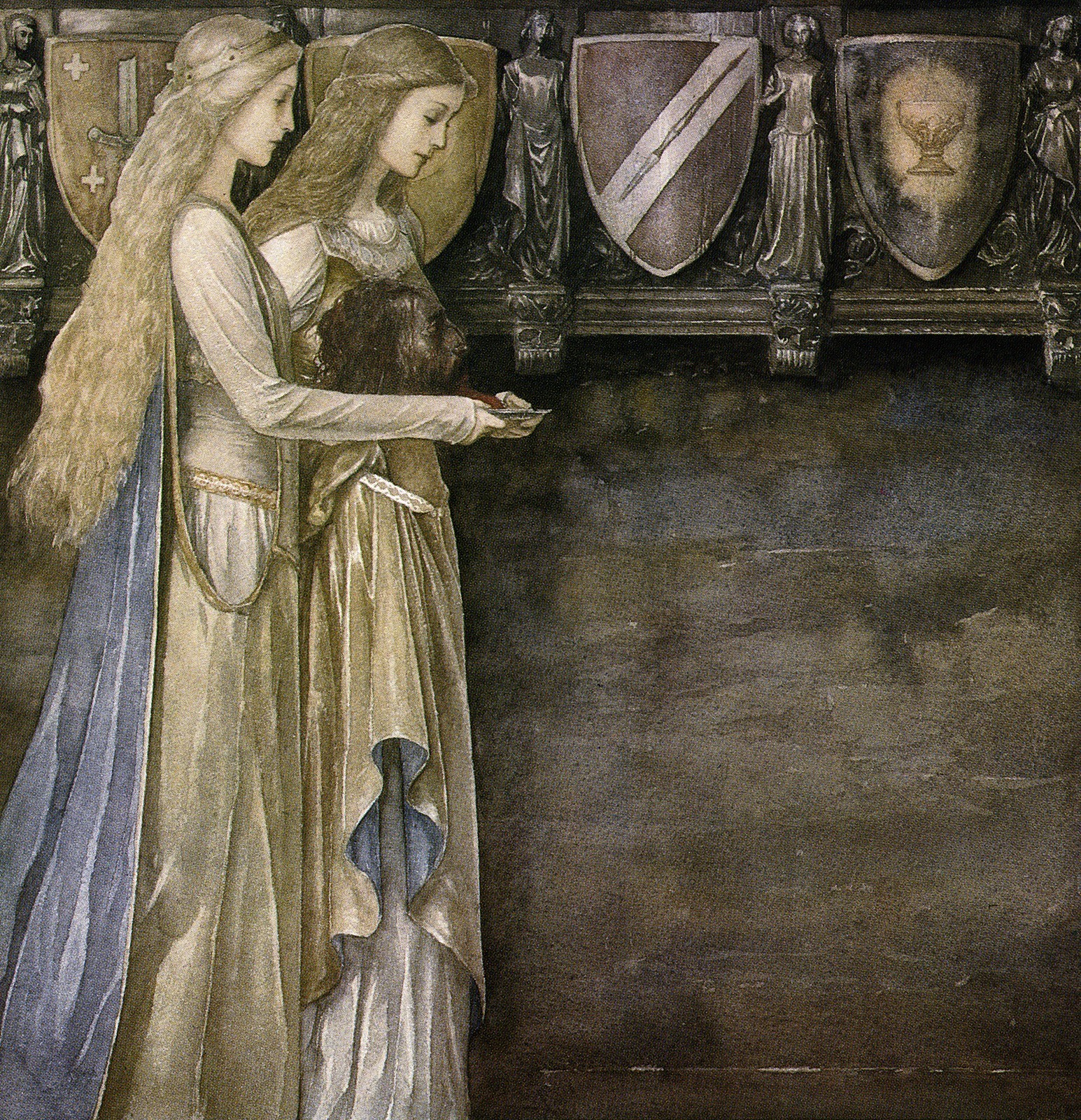 Painting Medieval Alan Lee Shield Long Hair The Mabinogion 1545x1600