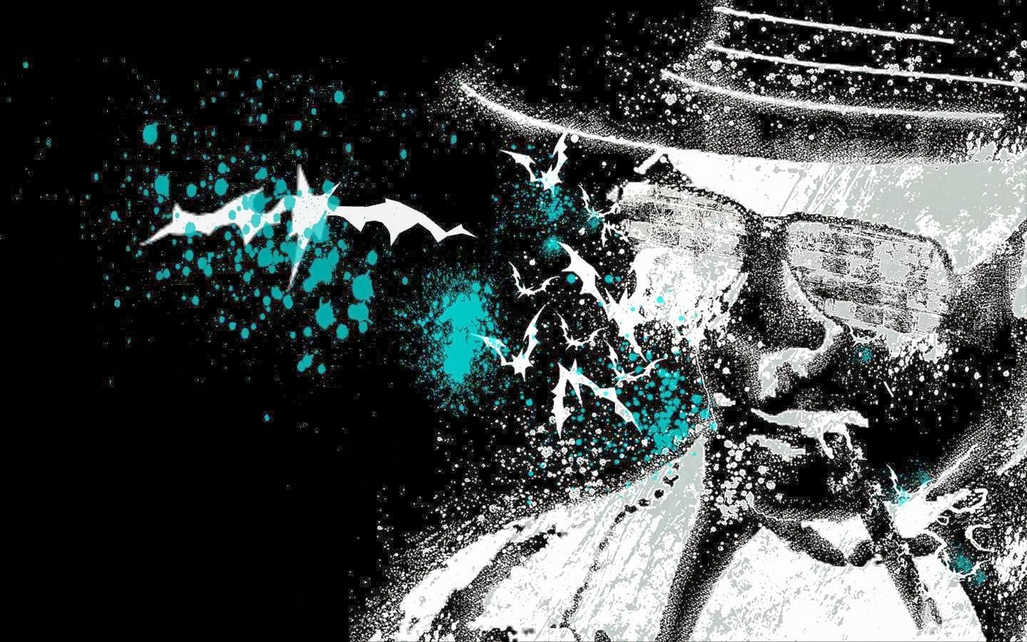 Hunter S Thompson Paint Splatter Inverted Alex Cherry Surreal Cyan Black Background Black Face Shade 1440x900