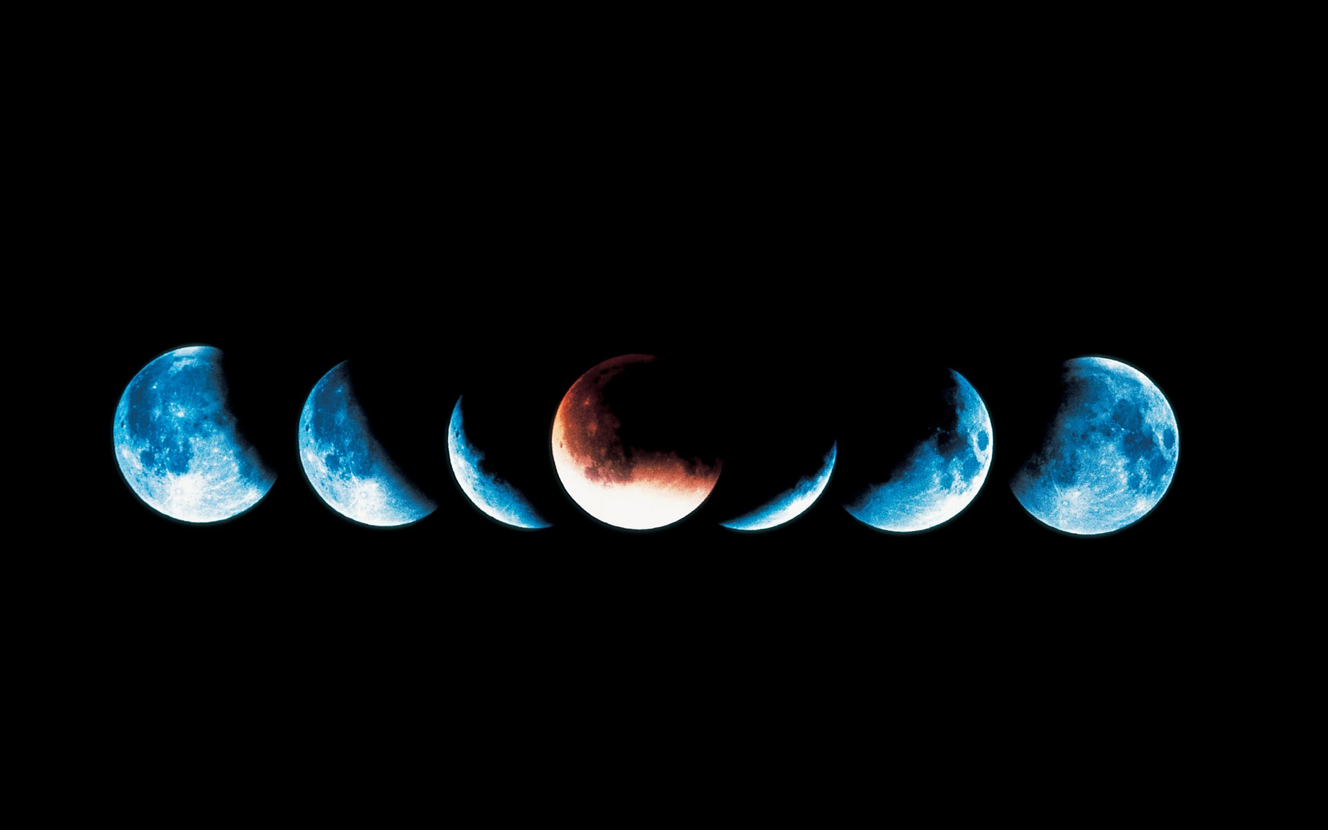 Space Moon Moon Phases Blood Moon Cyan Black Background 1920x1200