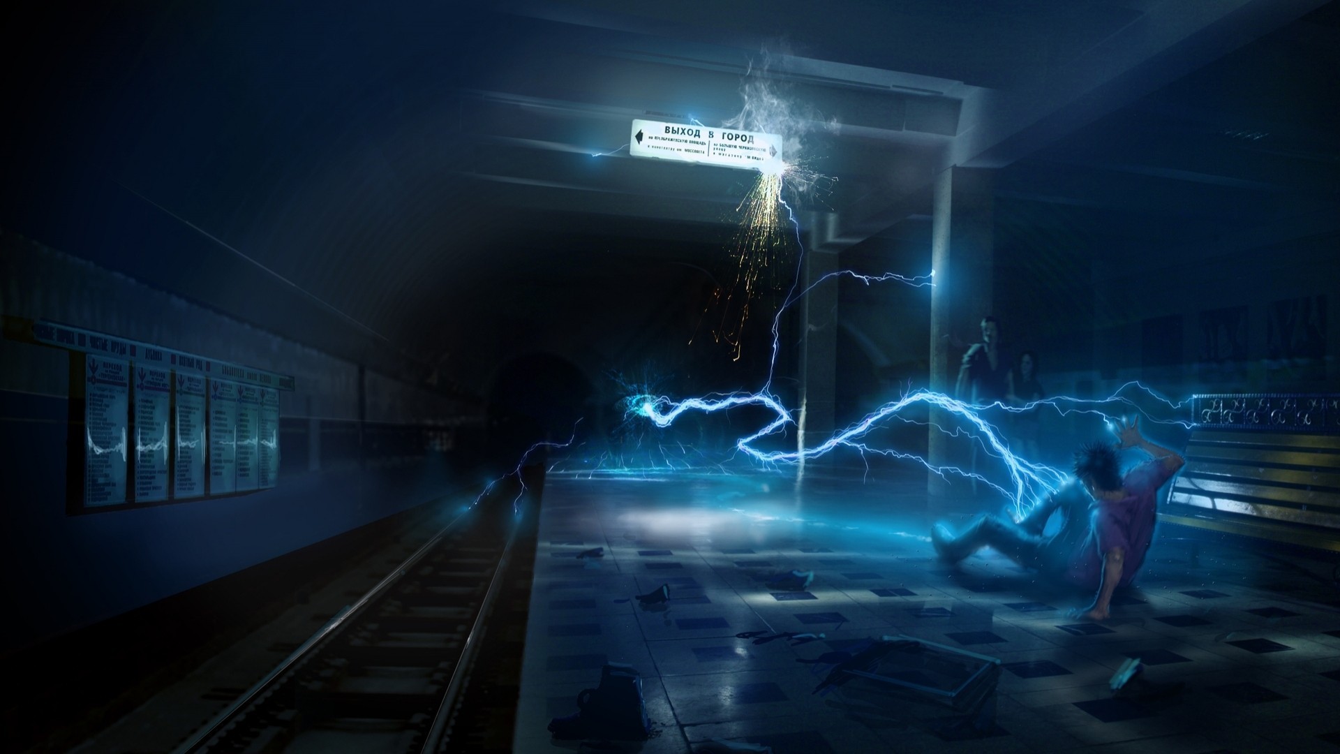 Artwork Electricity Concept Art Subway Digital Art Cyan Blue 1920x1080
