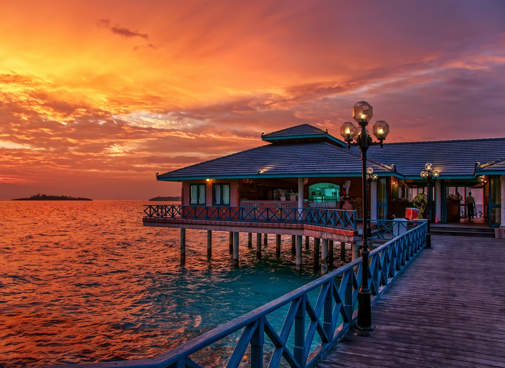 Man Made Restaurant Building Maldives Sunset Ocean 1920x1400