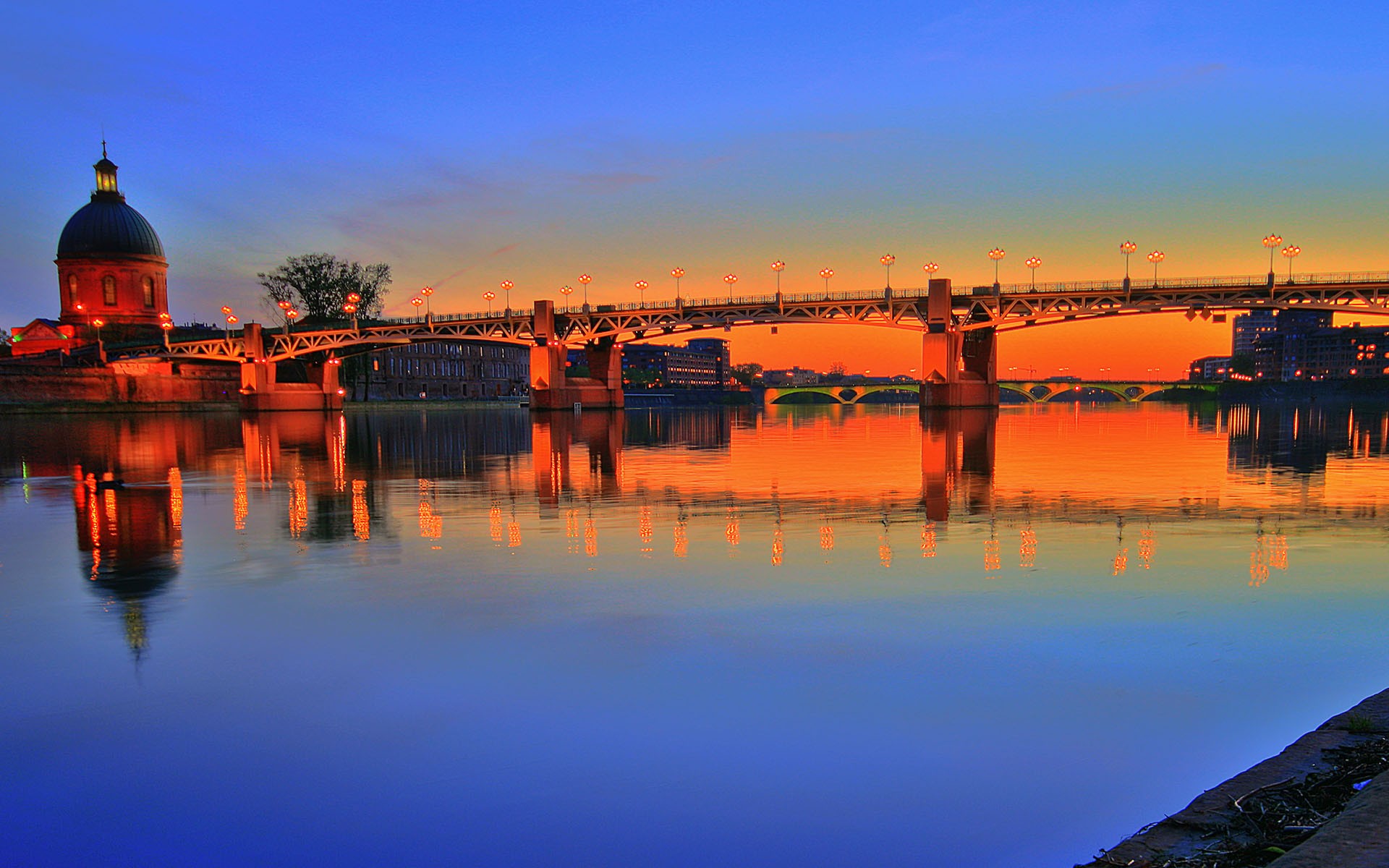 Toulouse Pont Saint Pierre France Garonne Bridge River Sunset 1920x1200