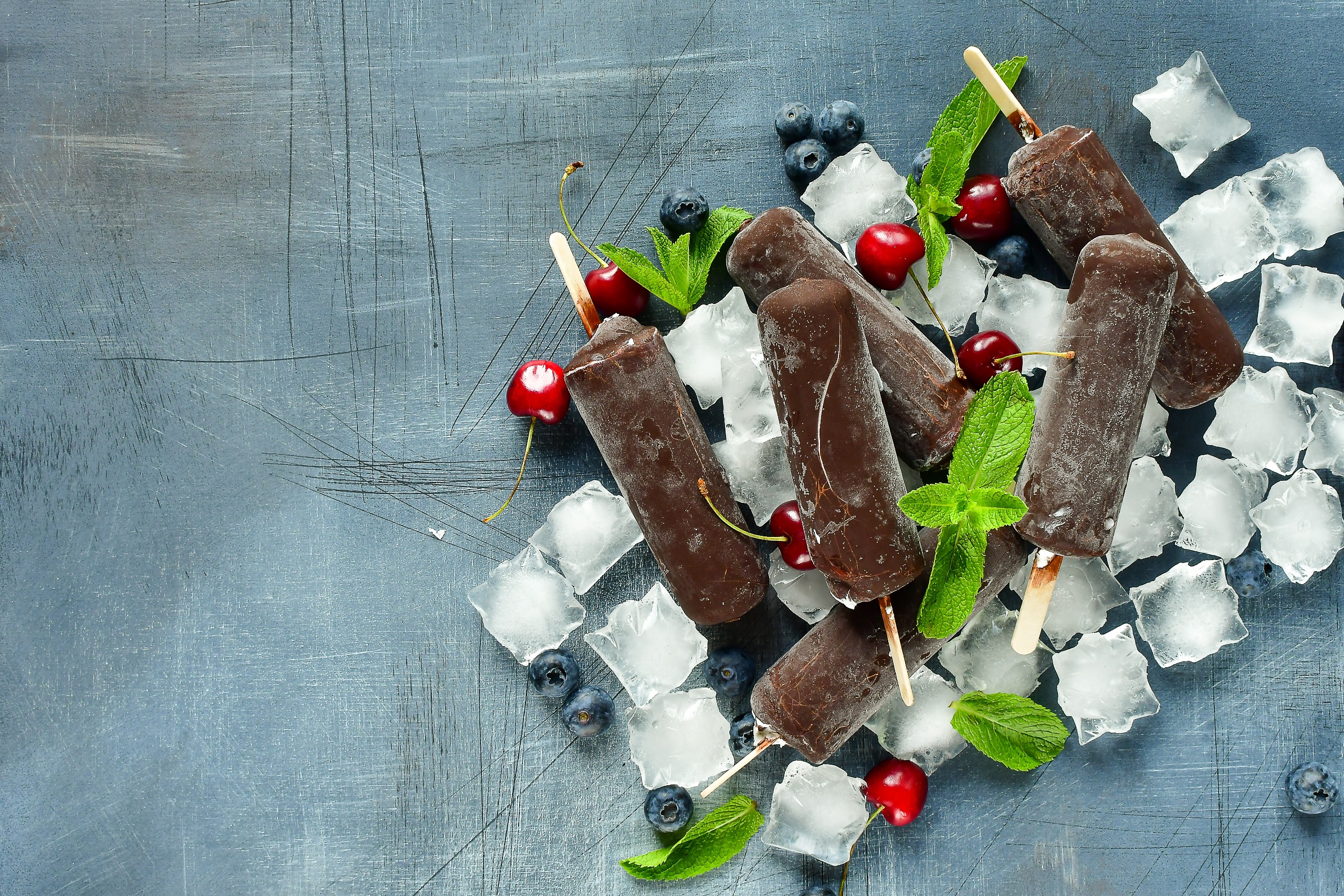 Food Sweets Popsicle Ice Top View Mint Leaves 2560x1707