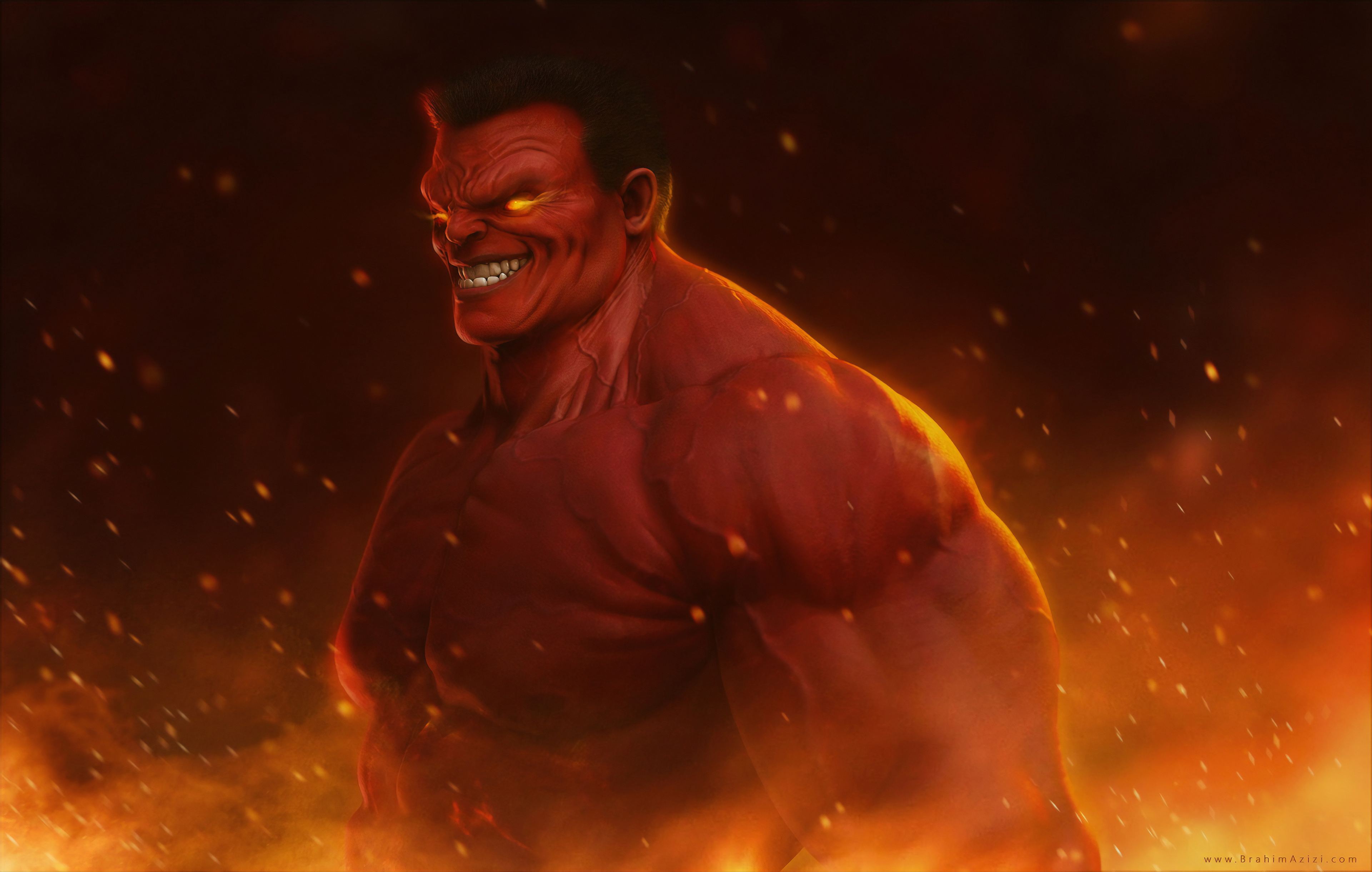 Digital Digital Art Artwork Hulk Red Hulk Marvel Comics Marvel Cinematic Universe Red Burning Fire Y 3840x2440