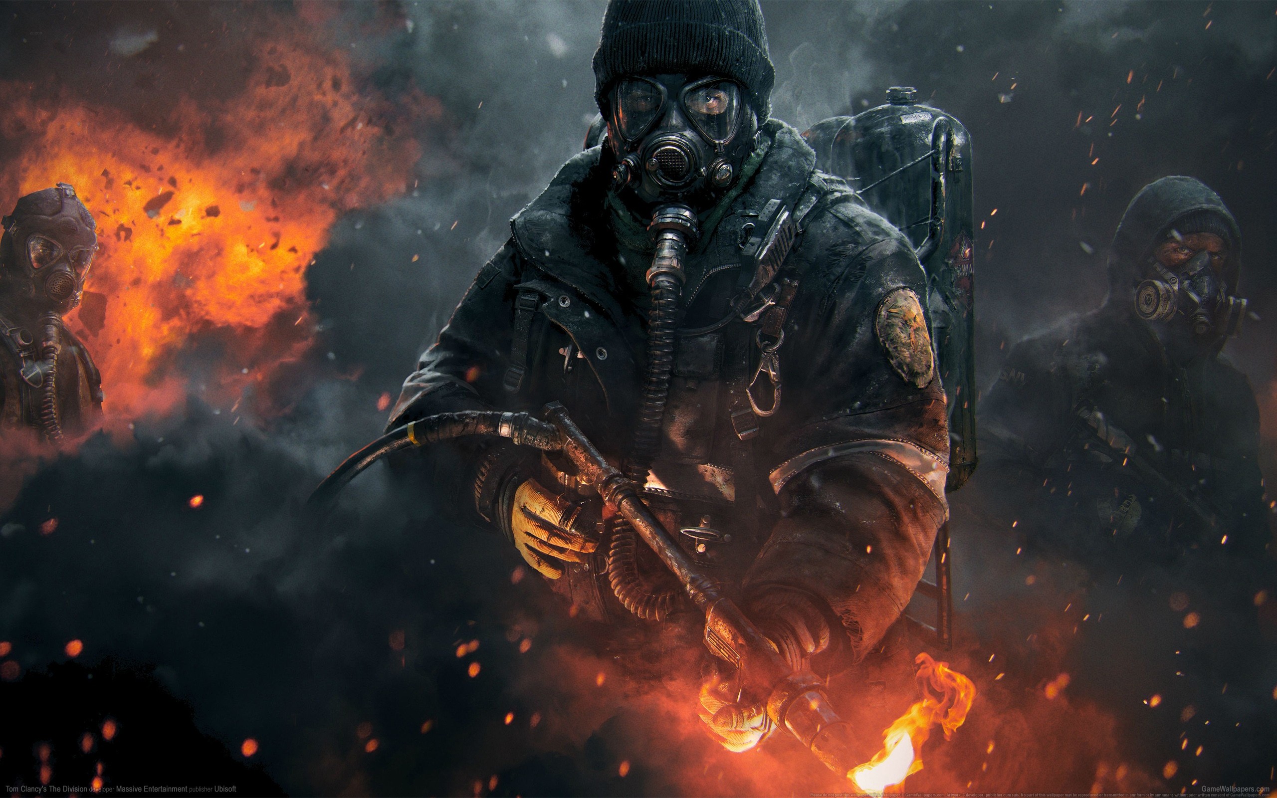 Tom Clancys The Division Flamethrower Video Games PC Gaming Gas Masks Apocalyptic Video Game Art 2560x1600