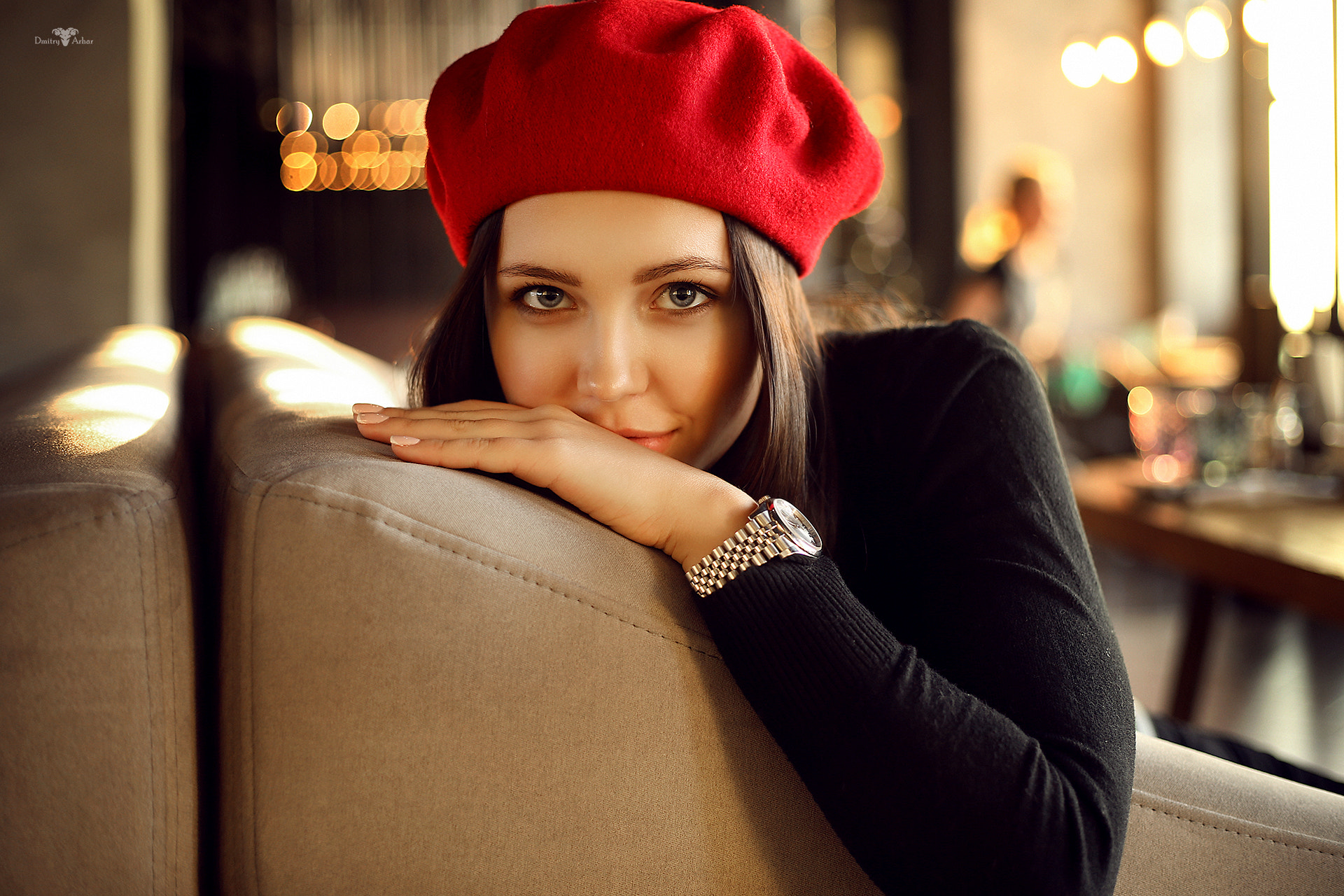 Women Face Smiling Depth Of Field Portrait Berets Gray Eyes Dmitry Arhar Looking At Viewer Sitting E 1920x1280