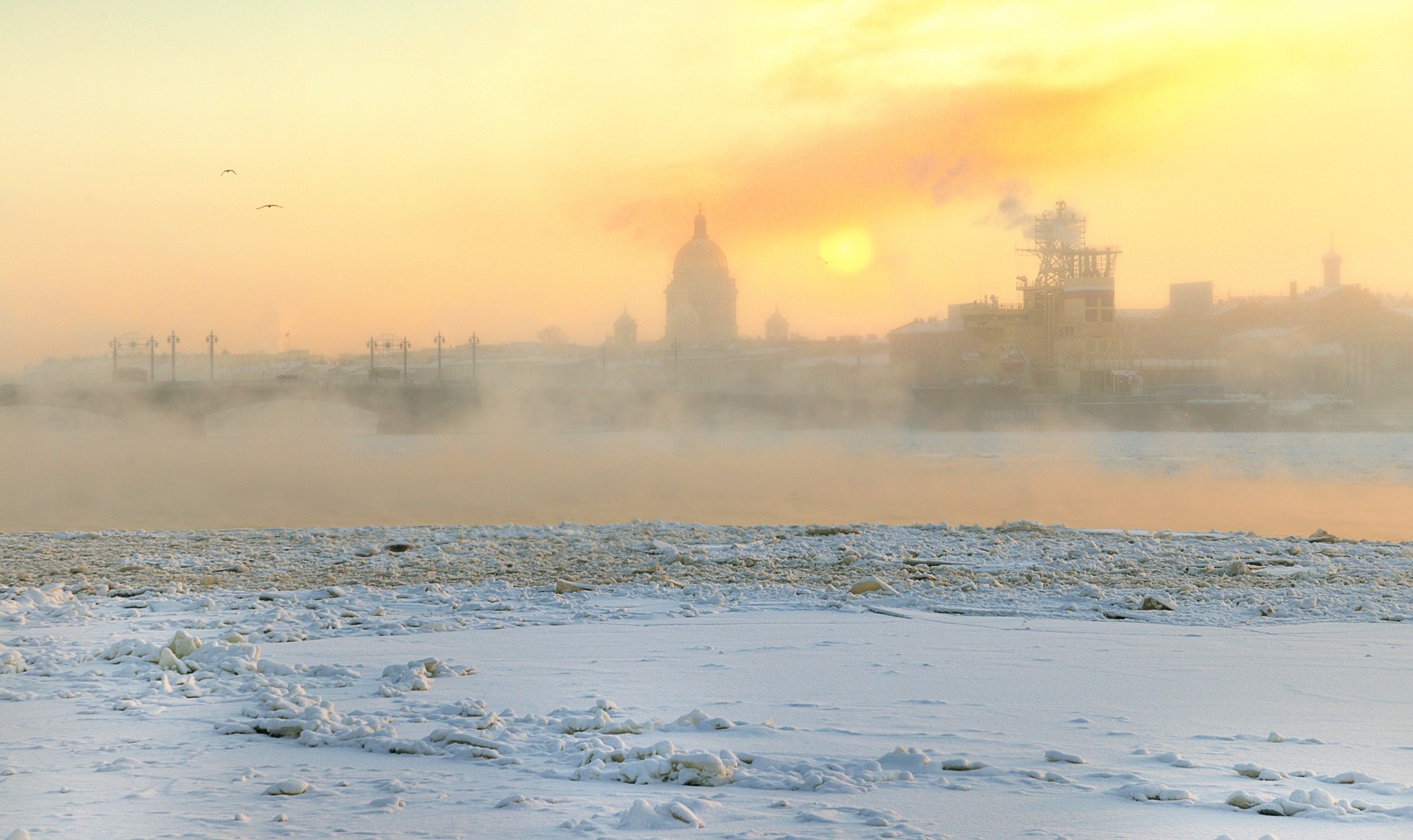 St Petersburg Russia Mist Cityscape Sunrise Winter 2048x1218