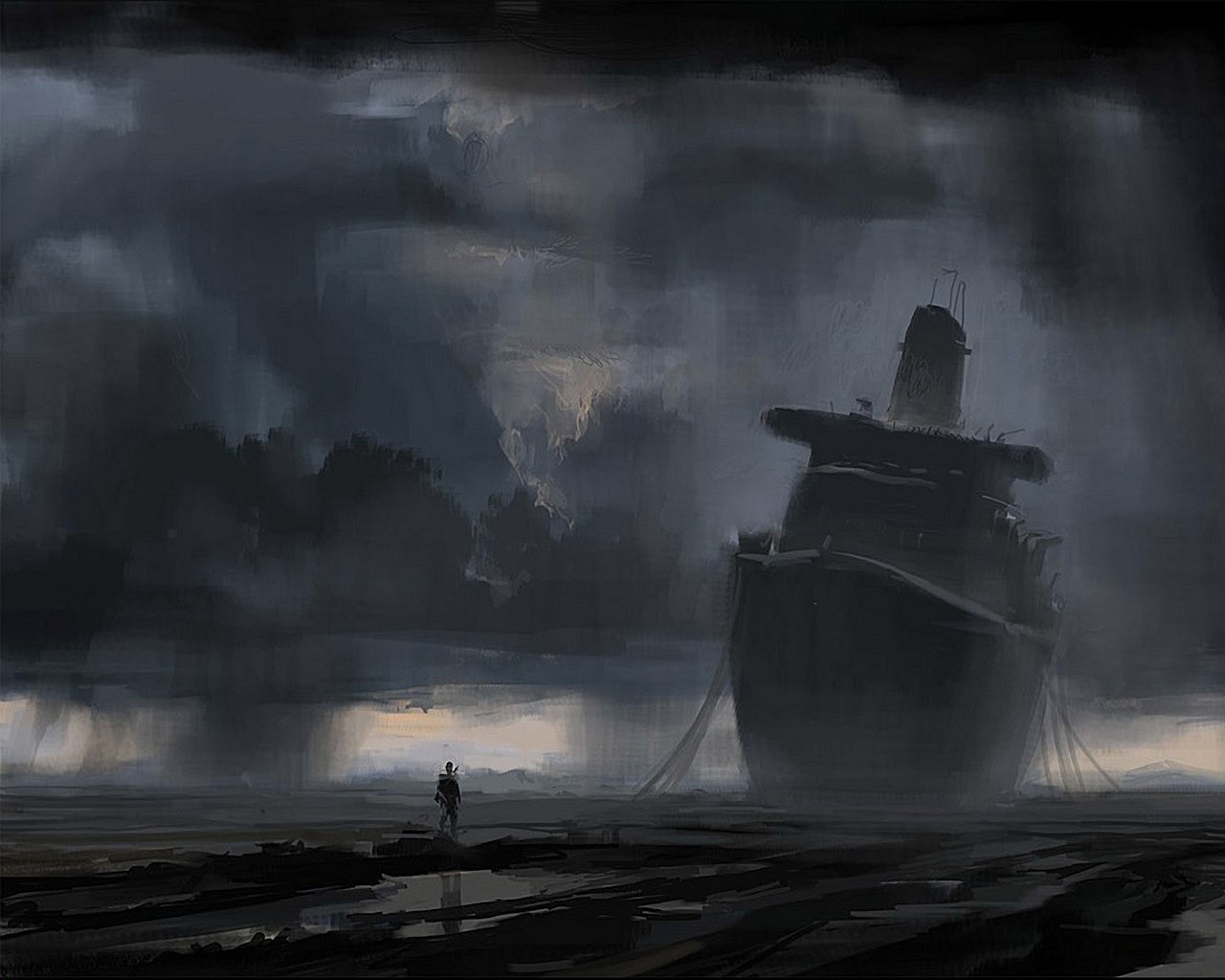 Clouds Rain Shipwreck 1280x1024