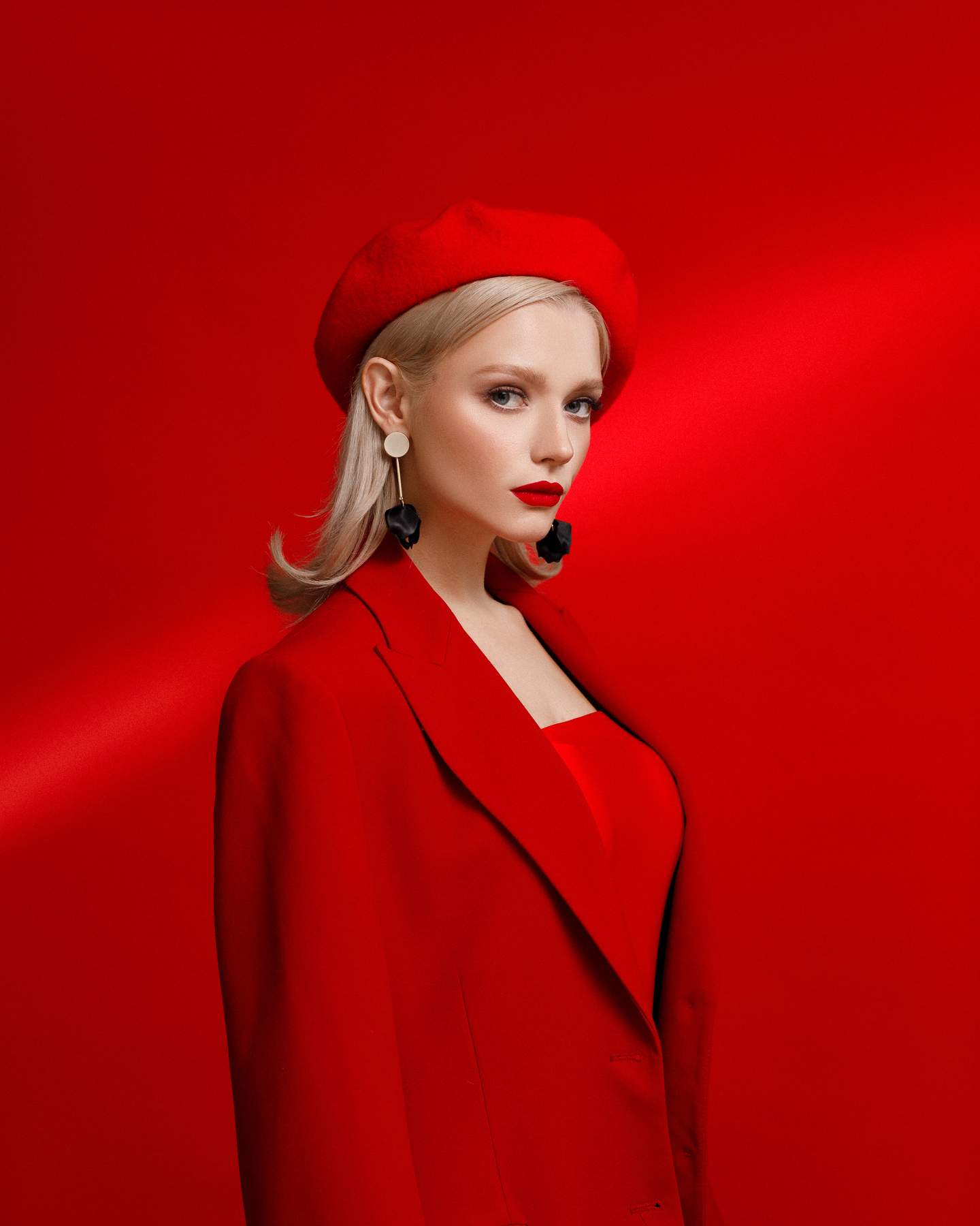 Alexander Sasin Women Hat Blonde Long Hair Straight Hair Makeup Looking At Viewer Red Clothing Red B 1440x1800