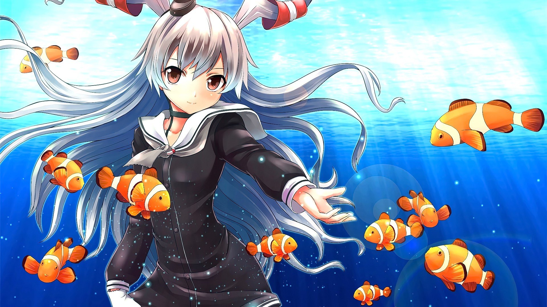 Anime Anime Girls Kantai Collection Clownfish Amatsukaze Kancolle Fish Underwater 1920x1080