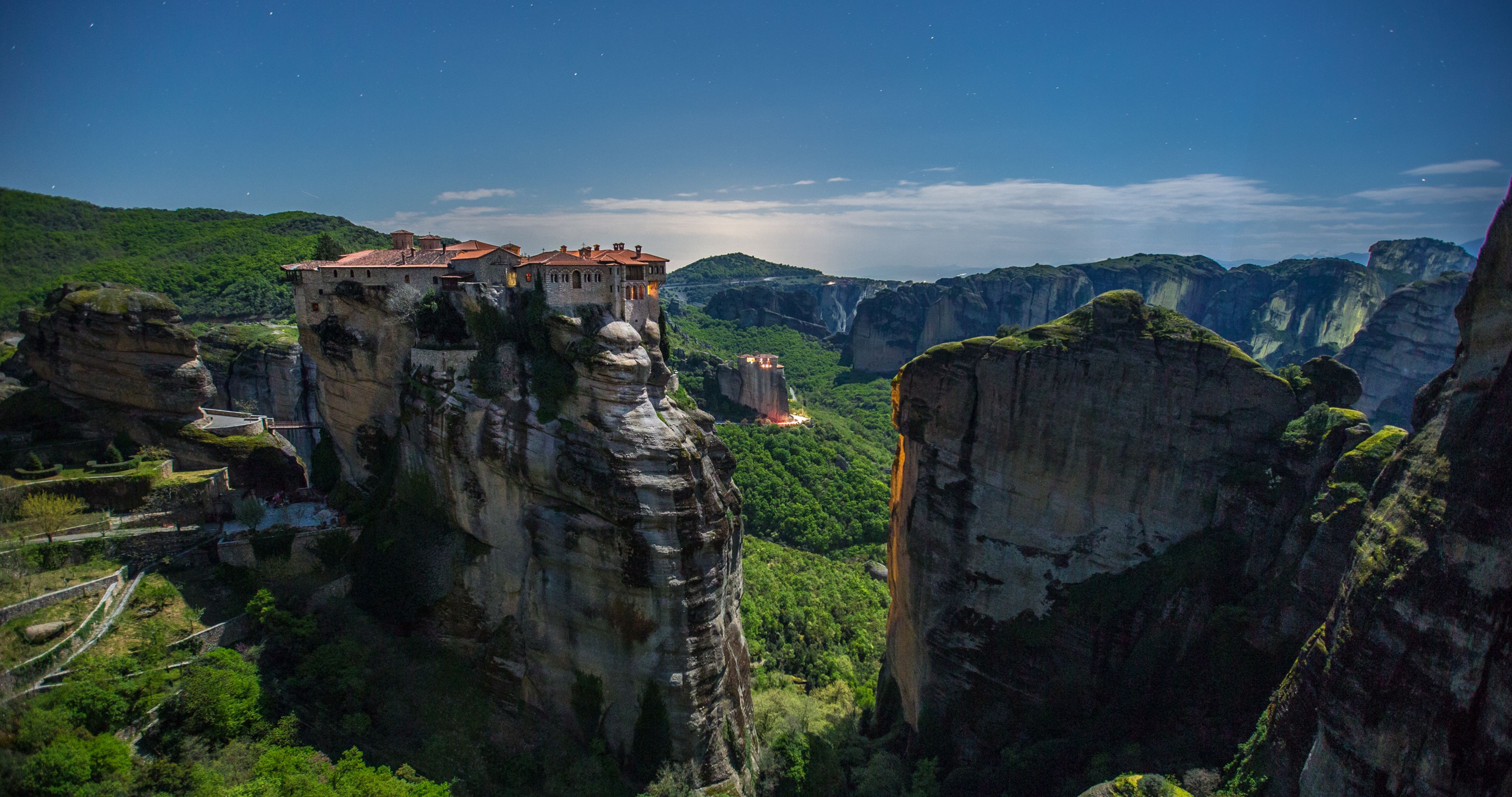 Meteora Greece House Trees Nature Landscape Sky Forest Photography 4096x2160