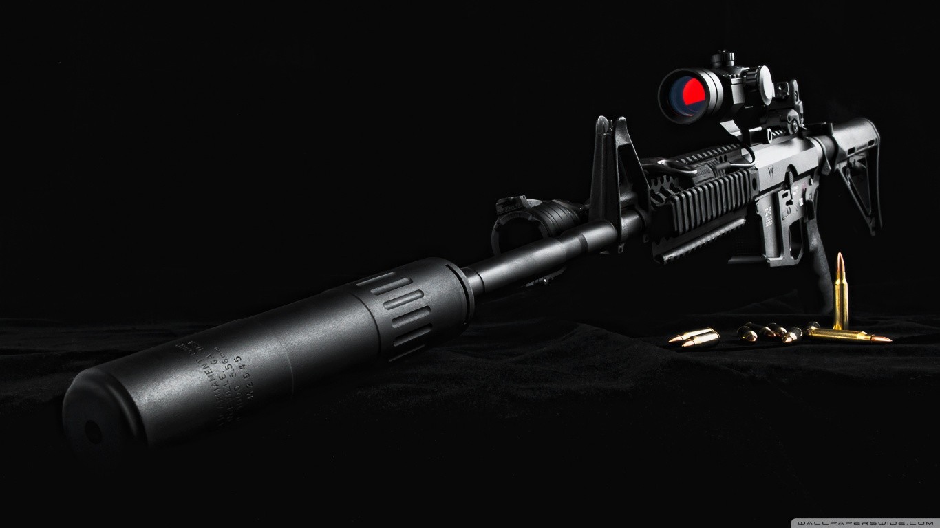 Gun Suppressors Ammunition Weapon Sniper Rifle Black 1366x768