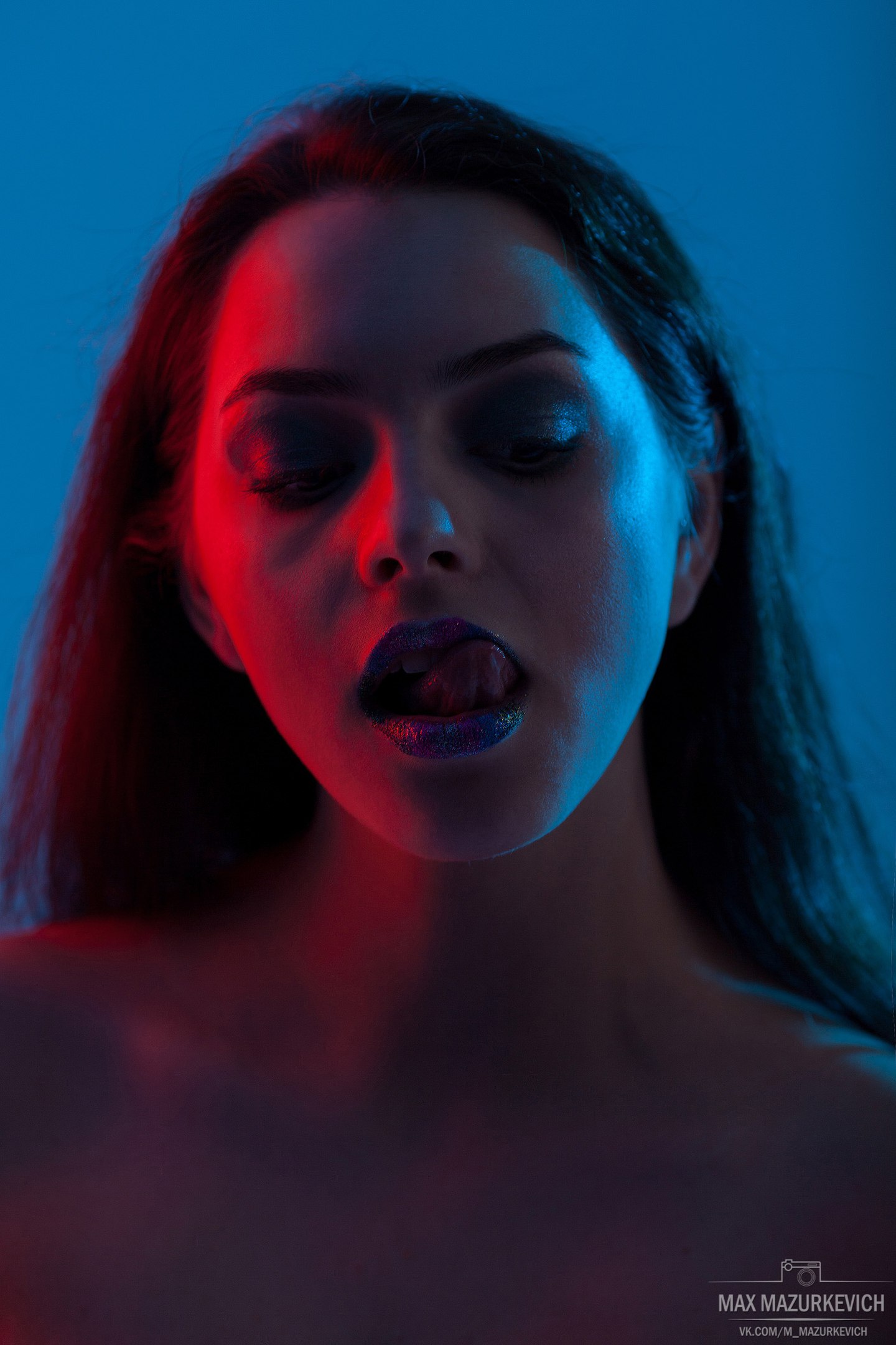 Dark Face Women Model Max Mazurkevich Portrait Tongues Red 1440x2160