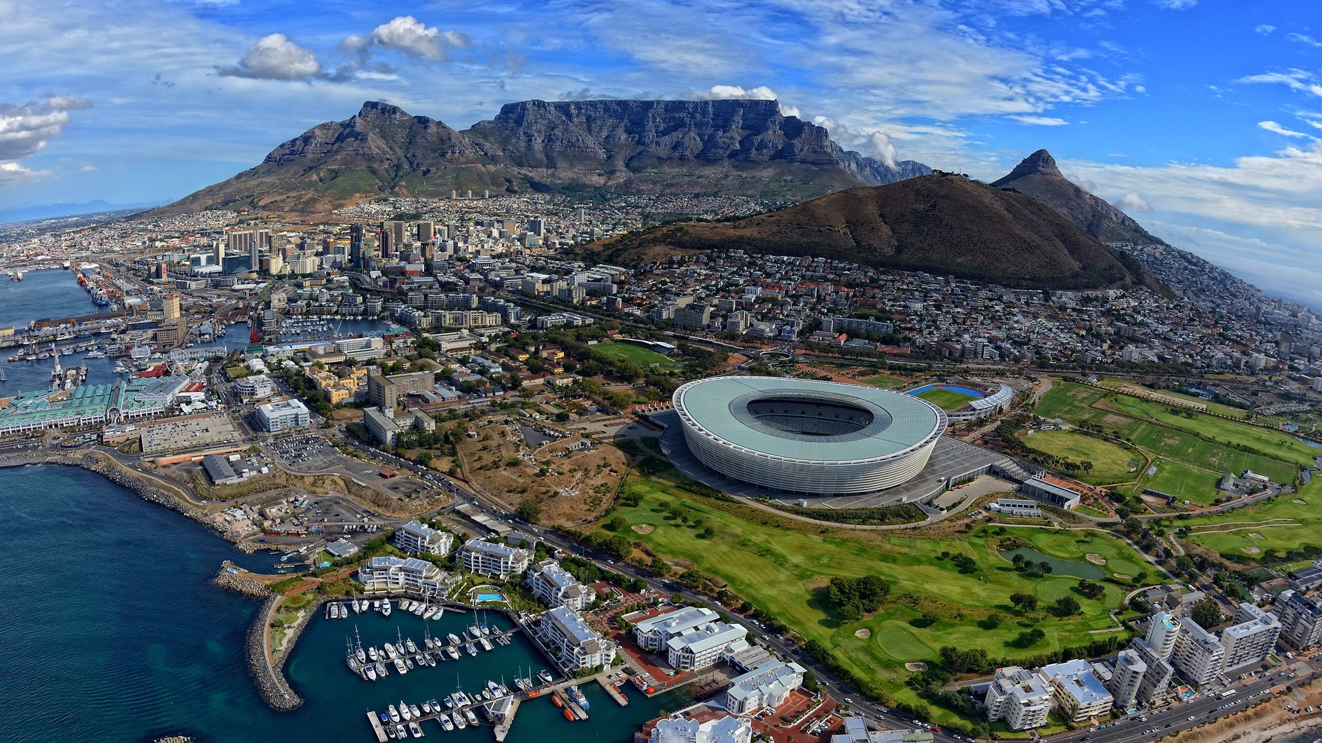 Cape Town City Stadium Harbor Aerial View Landscape Cityscape South Africa 1920x1080