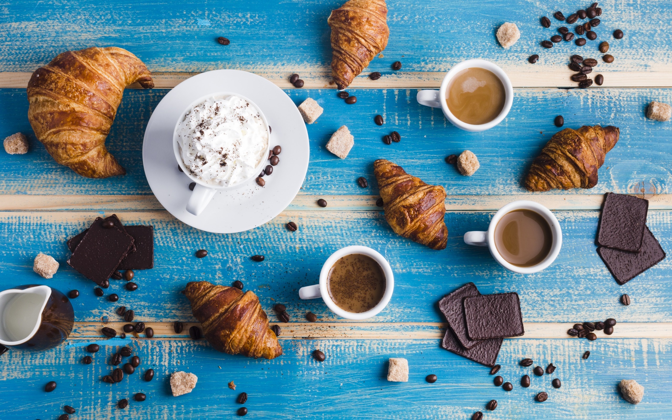 Food Still Life Sweets Coffee Croissants Chocolate 2560x1600