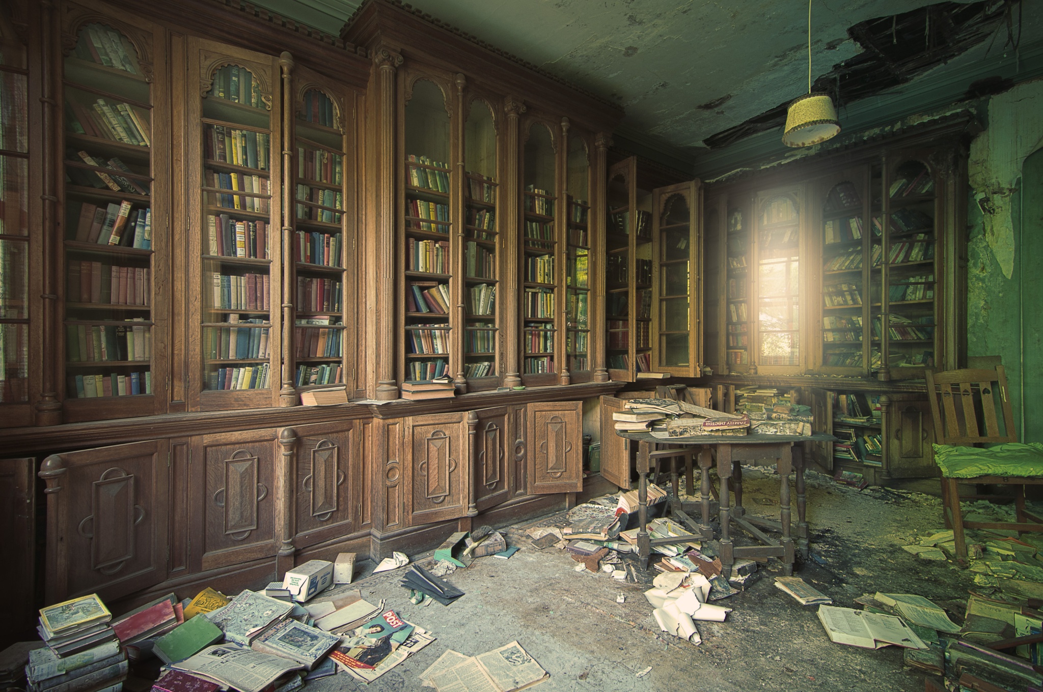 Building Abandoned Interior Library Books Mess 2048x1360