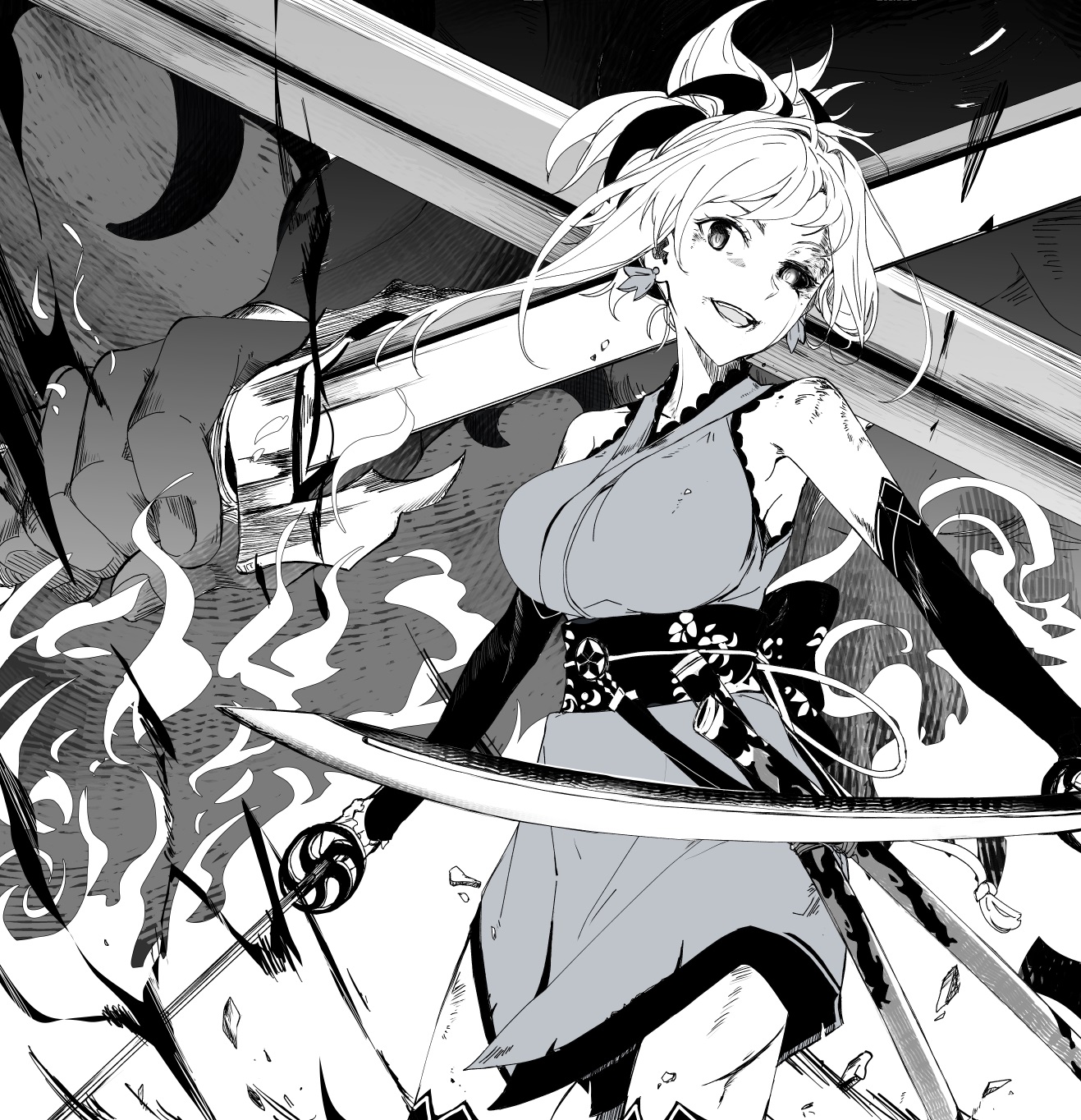 Anime Girls Anime Fate Grand Order Miyamoto Musashi Fate Grand Order Echigo Monochrome 1317x1364