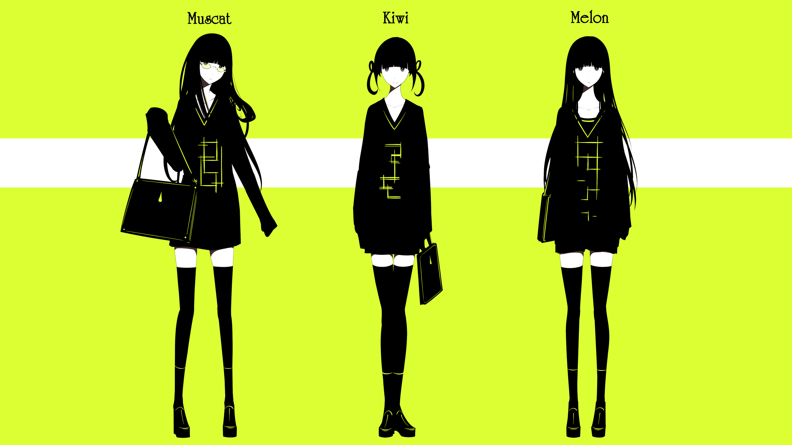 Haru Anime Girls Simple Background Thigh Highs Dress Long Hair Short Hair Twintails Meganekko Glasse 2666x1500