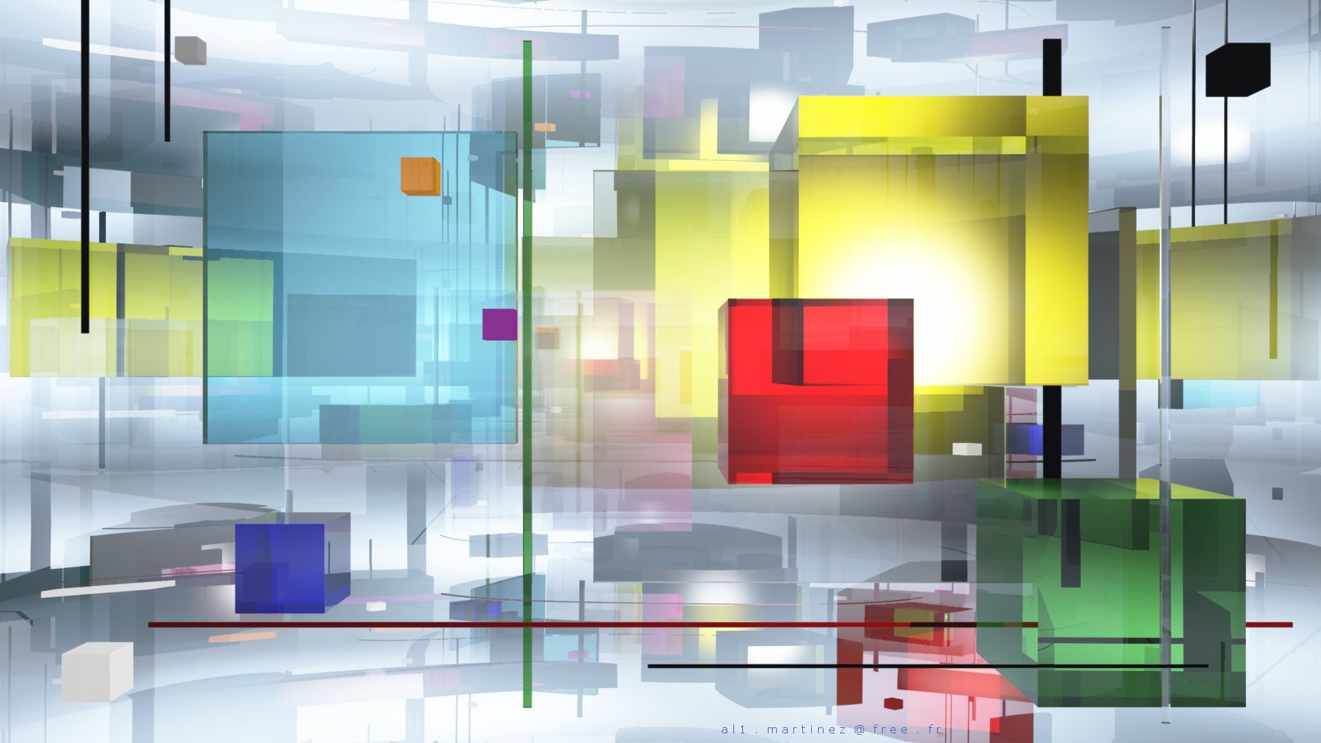 Digital Art Minimalism Geometry Square 3D Cube Abstract Lines Transparency Colorful 1920x1080