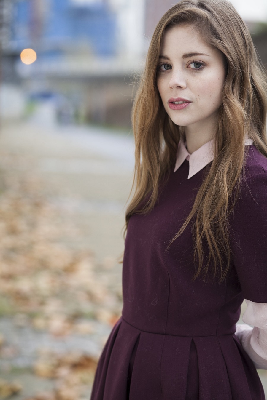 Charlotte Hope Women Actress Brunette Looking At Viewer Violet Dress Dress British 900x1350