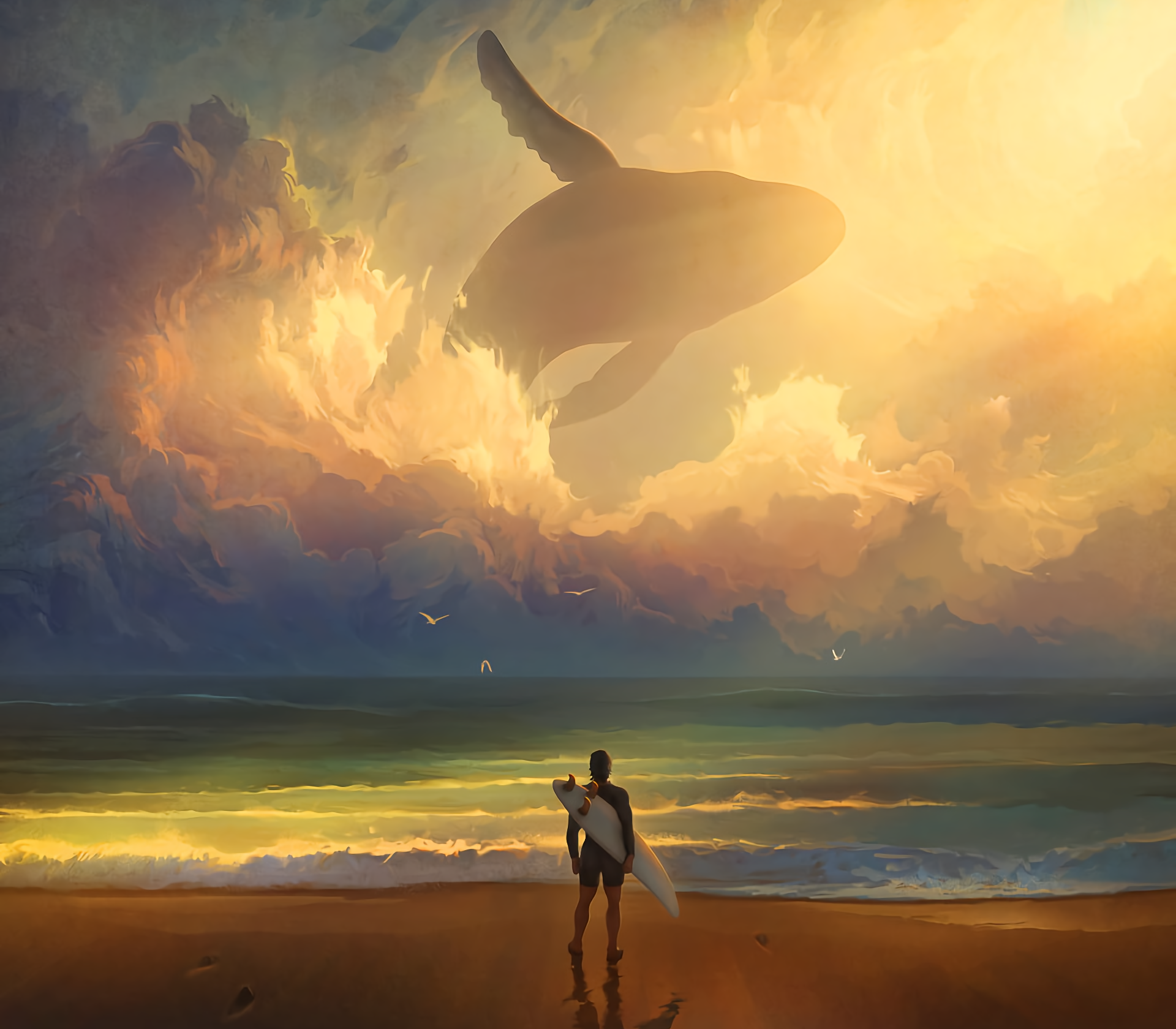 Artistic Cloud Whale Ocean Sea Surfer 1920x1680