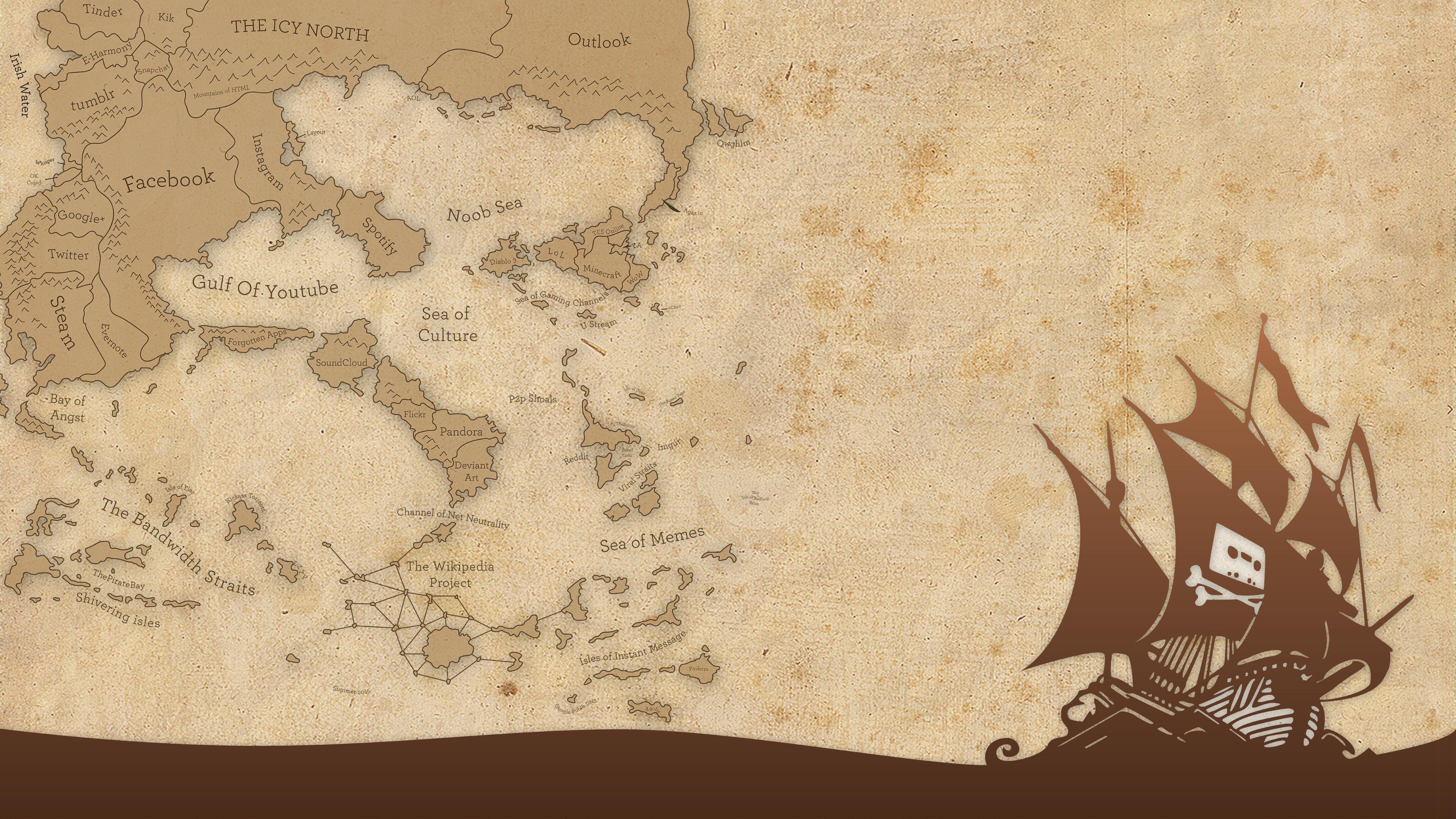 Pirates Ship Sea Map Website Humor The Pirate Bay Piracy 3840x2160