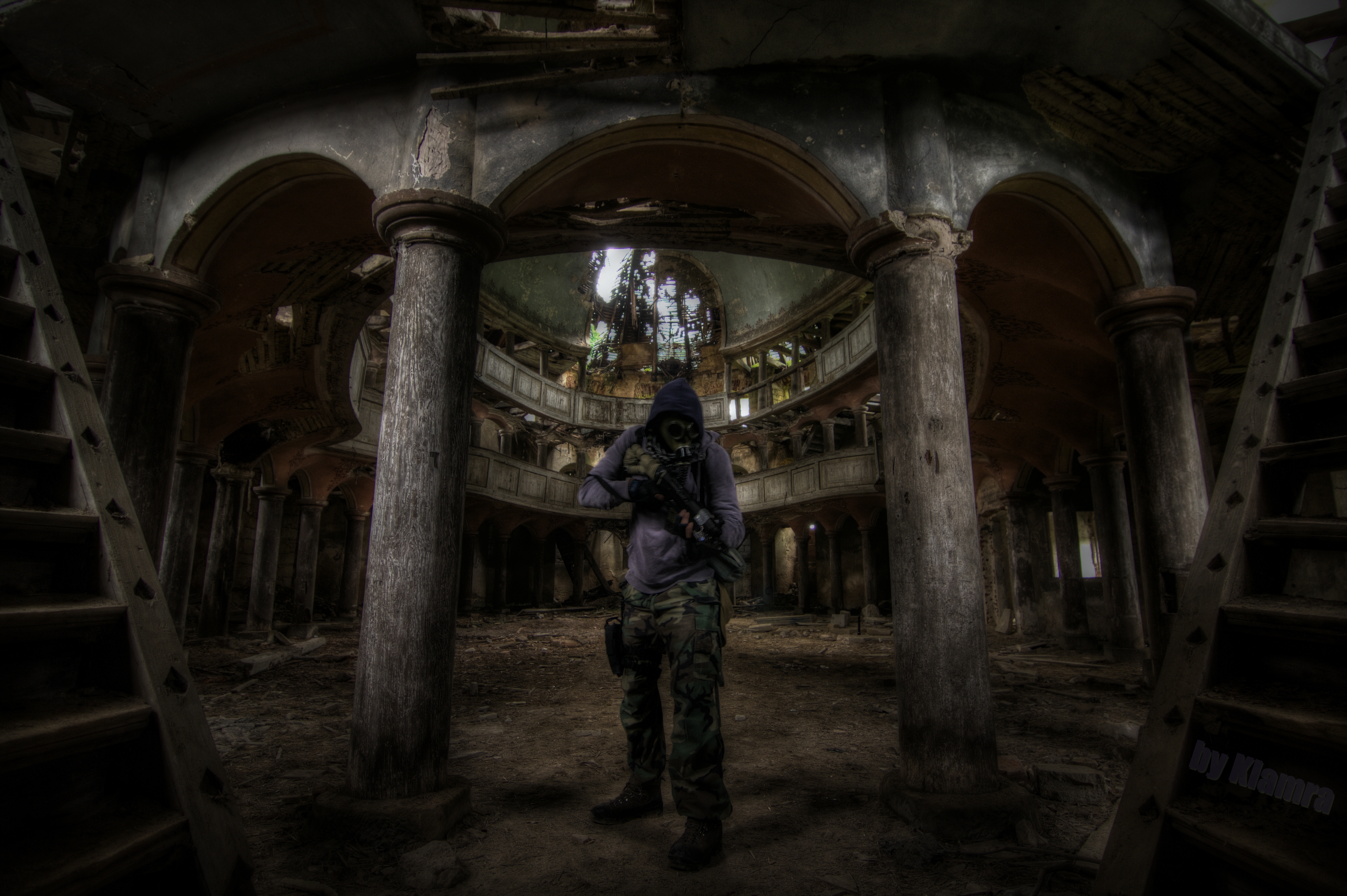 Poland Urbex Gas Masks Stalker Warframe Church 4000x2662