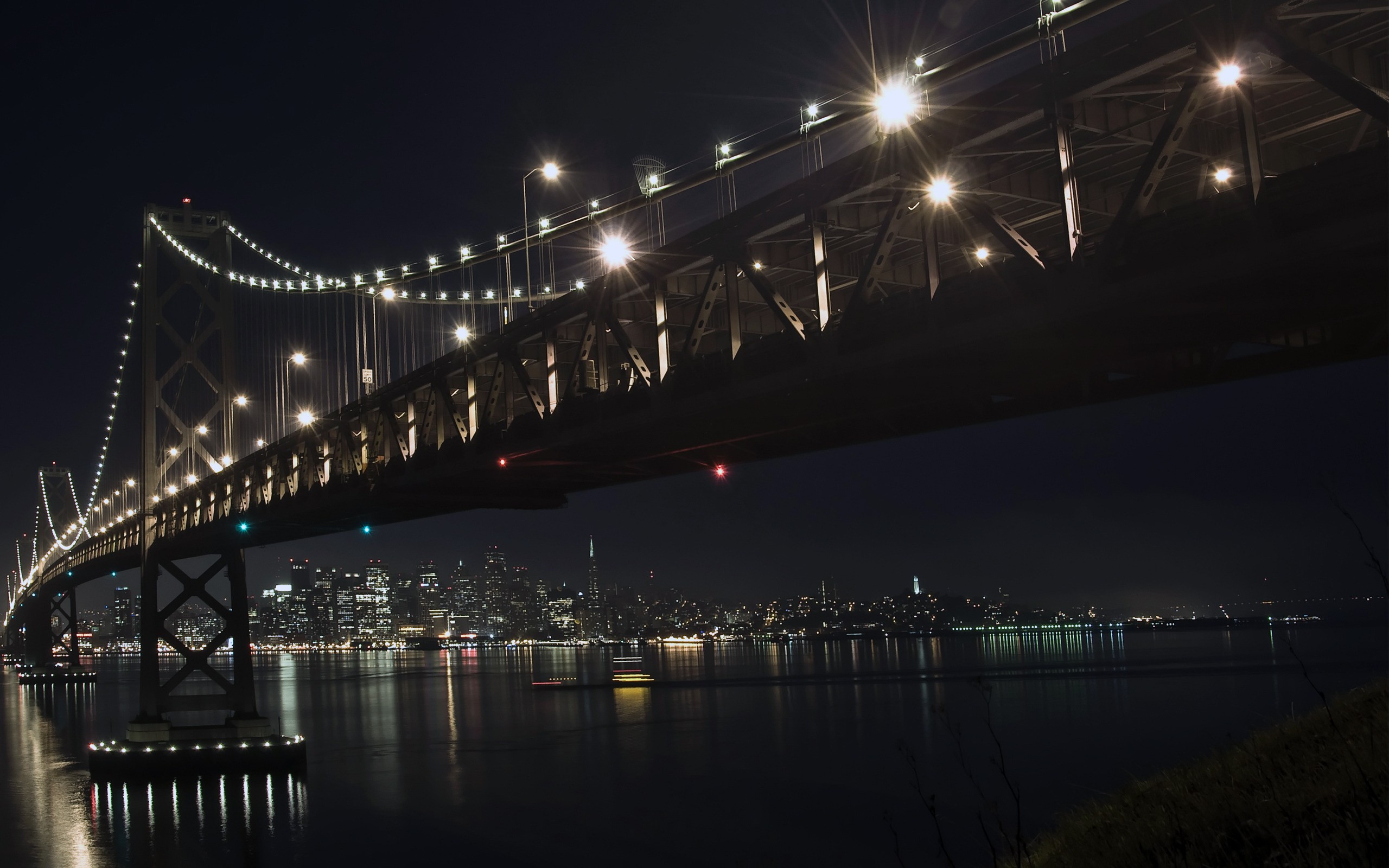 Bridge Night Golden Gate Bridge City Suspension Bridge 2560x1600