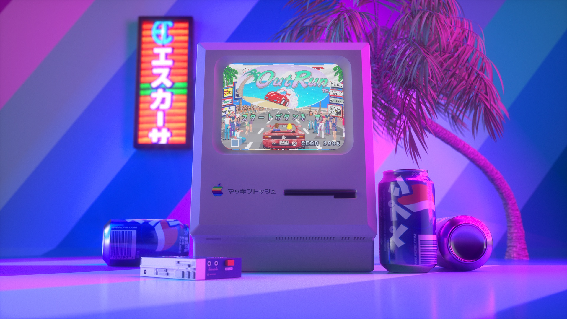 Vintage Neon Synthwave Video Games Can Monitor 1920x1080