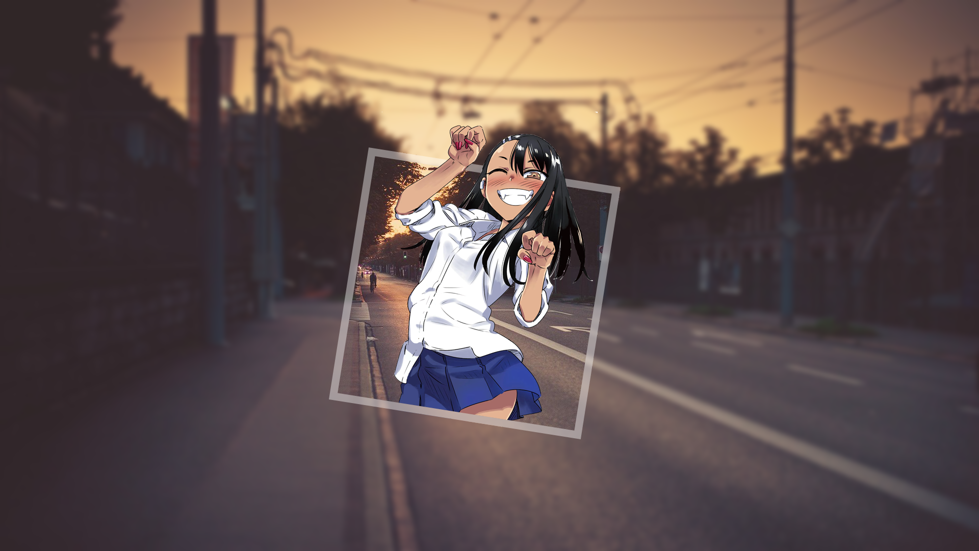 Manga Picture In Picture Piture In Picture Blurred Dusk Cityscape Dark Hair School Uniform 1920x1080